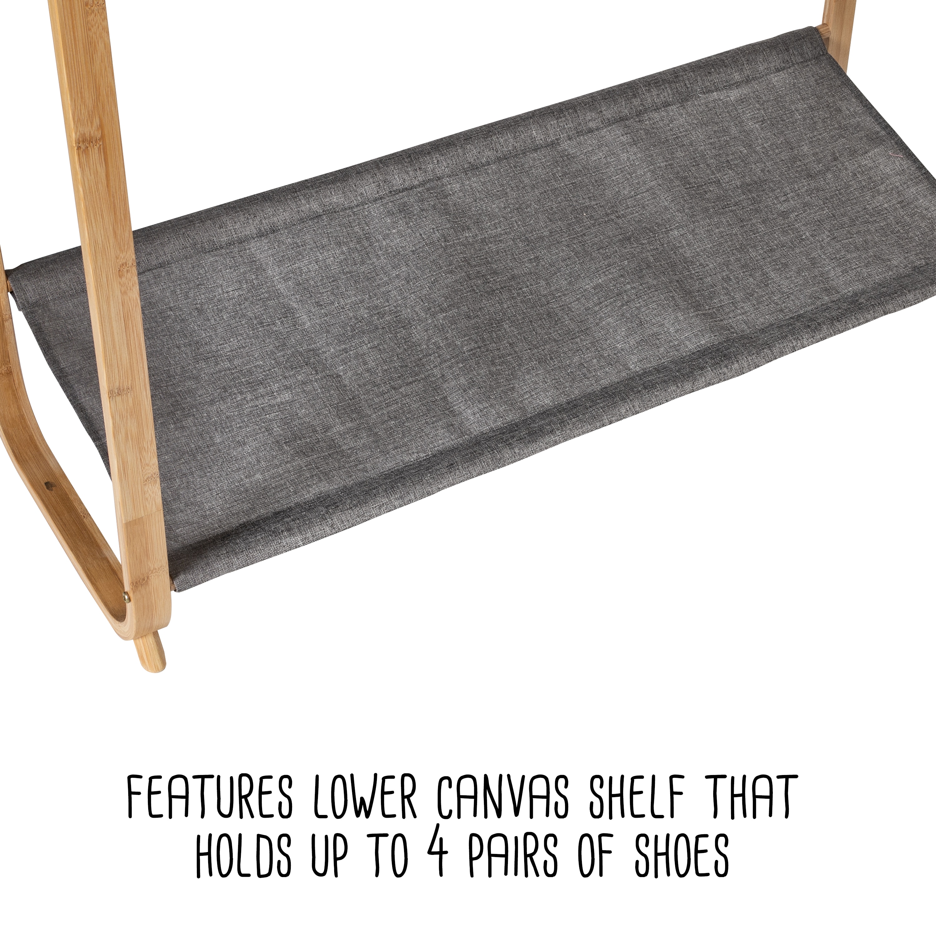 Natural Bamboo and Gray Fabric Portable Garment Rack