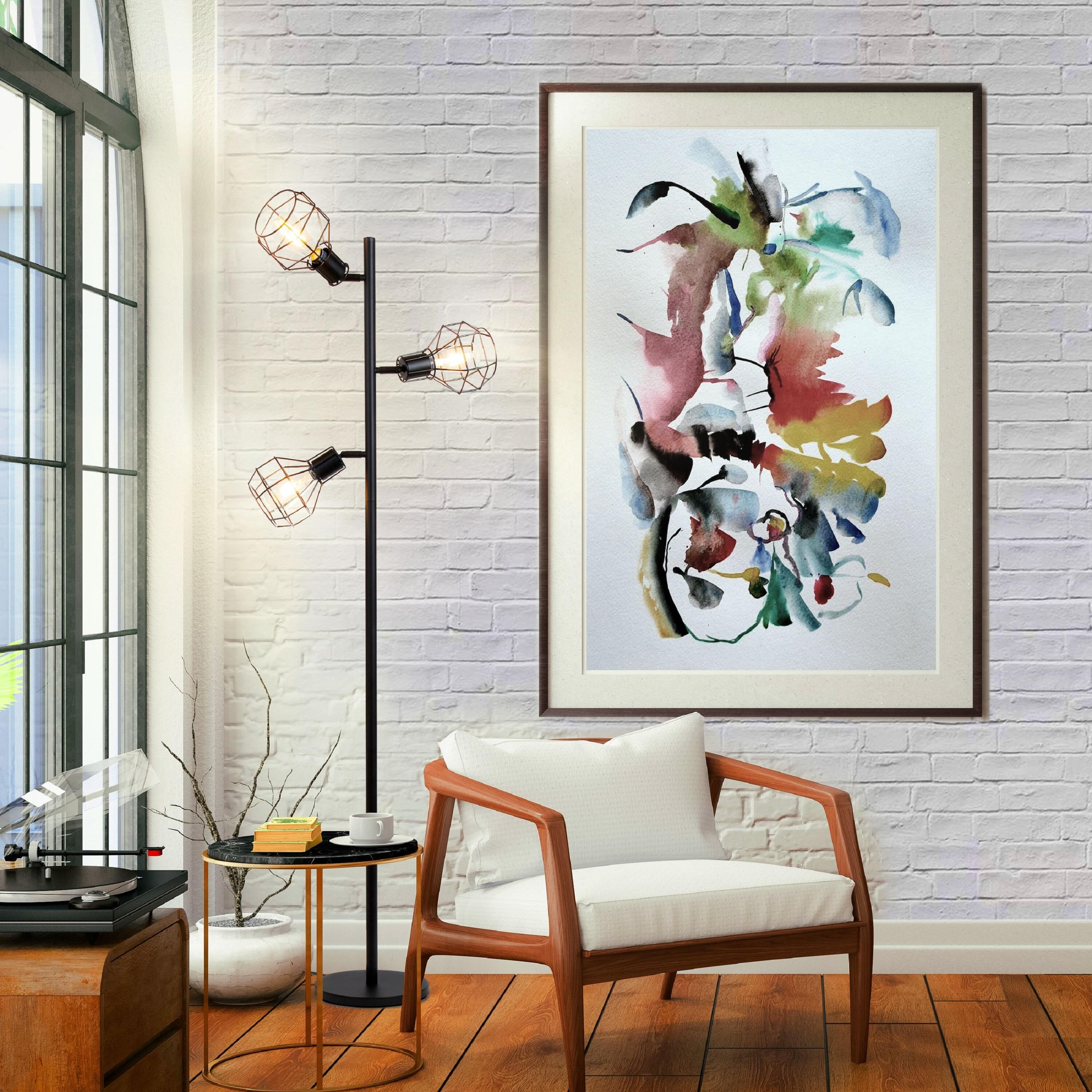 Robin Adjustable 3-Head Industrial Black LED Floor Lamp with Vintage Edison Bulbs