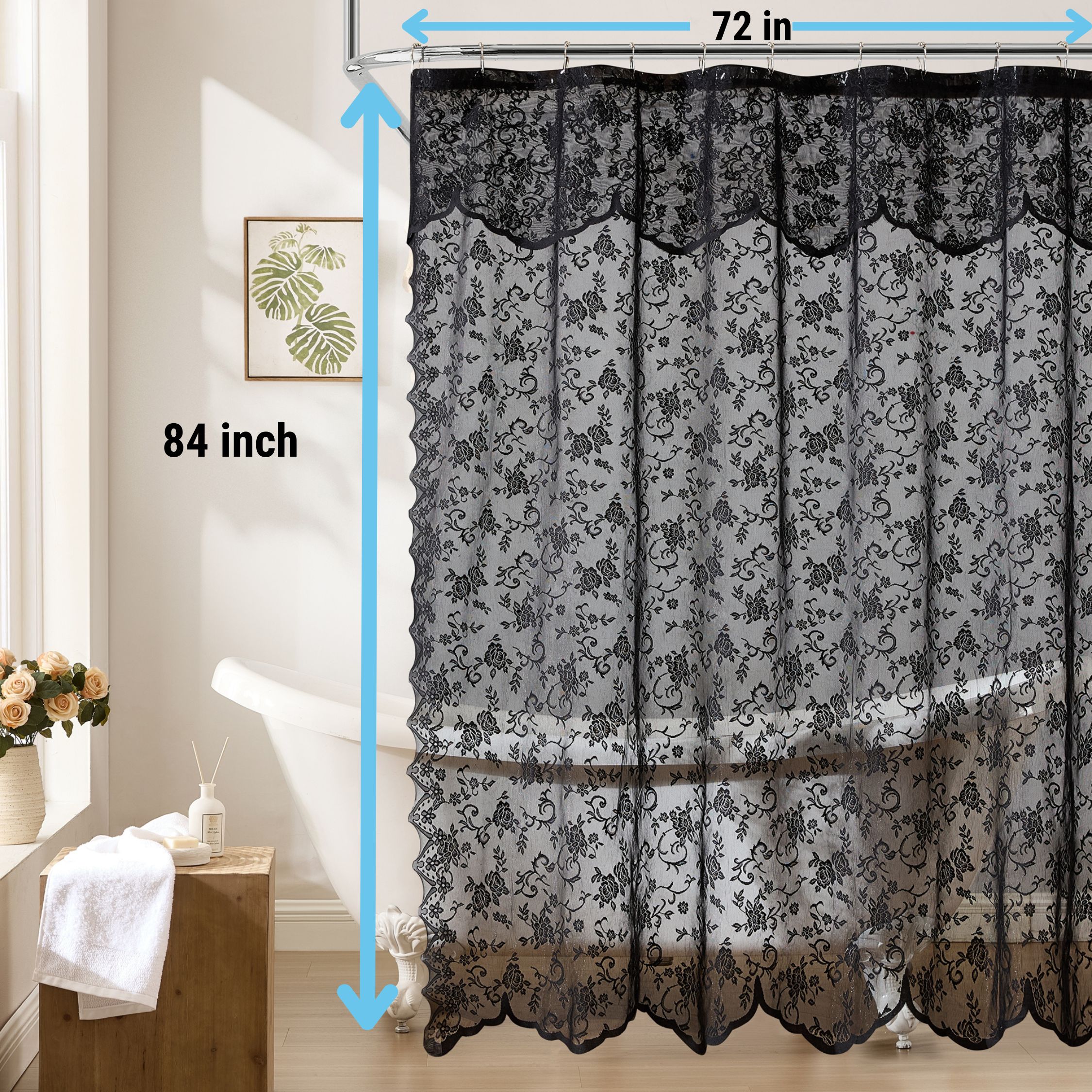 HLC.me HRPR-SHWR-84-BLK Shower-Curtains-Liners - View #3