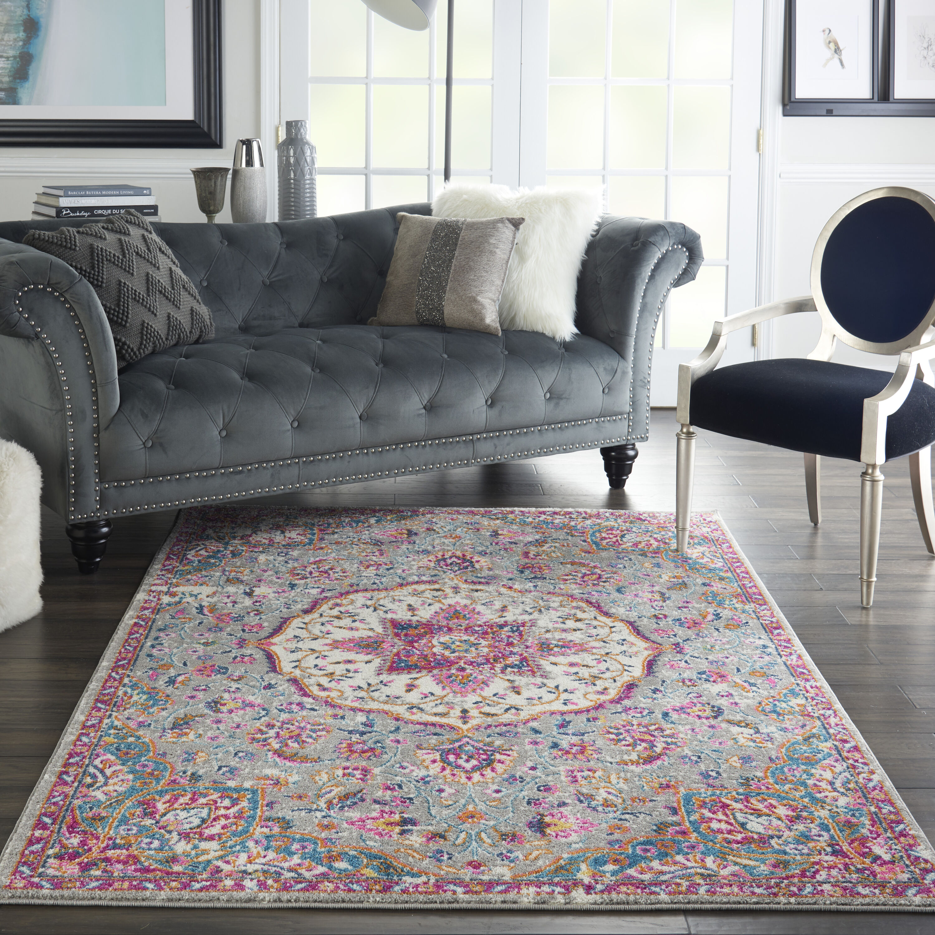 Nourison 99446717610 Passion 4 x 6 (ft) Loomed Polypropylene Grey/multi Rectangular Indoor Abstract Area rug