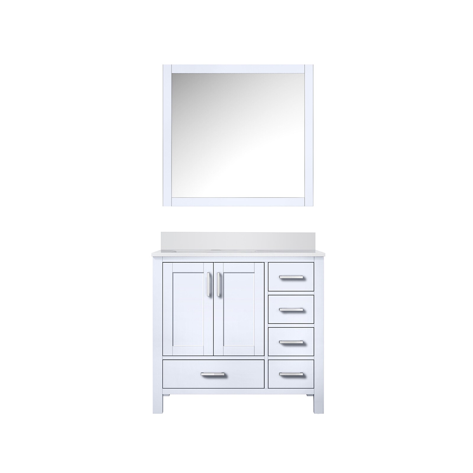Lexora LVJ36SA310L Jacques 36-in White Undermount Single Sink Bathroom Vanity with White Cultured Marble Top (Mirror Included)