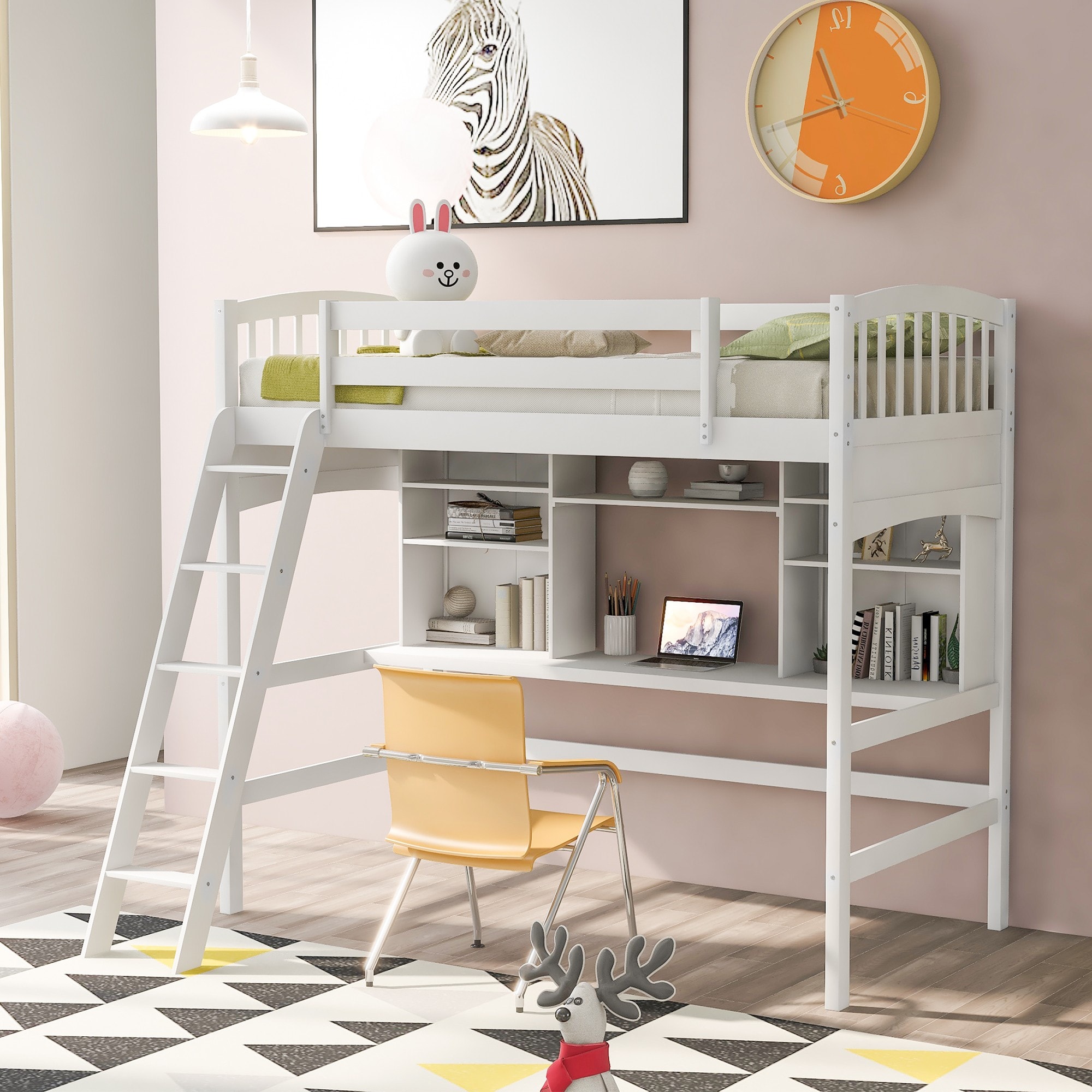 Yiekholo LL-1144AAK White Twin loft Bunk Bed