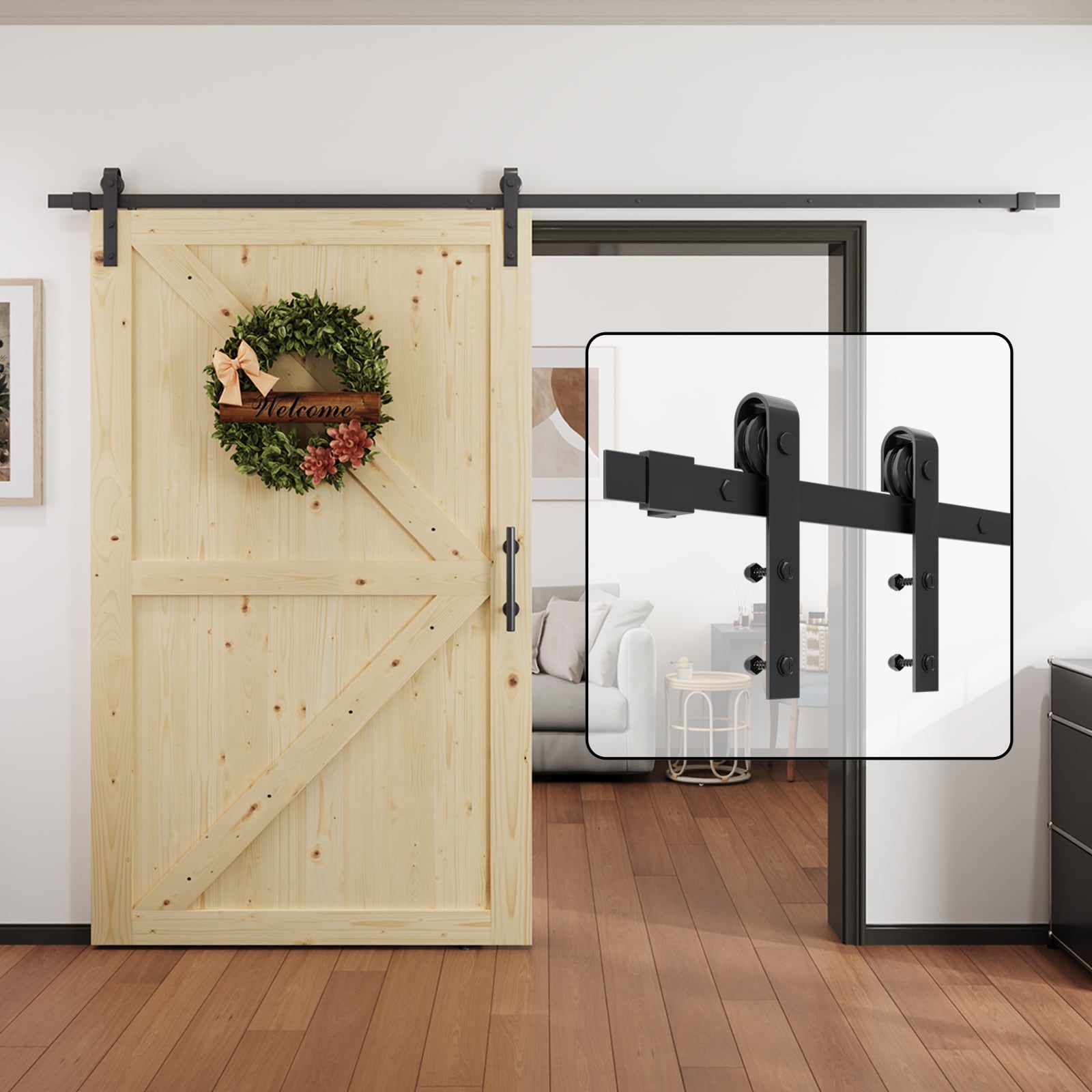 LOVMOR 12FT Sliding Barn Door Hardware Track kit Fit 72 in. Wide Single Door Panel J Roller #J-12FT1D-X0028TZLWT
