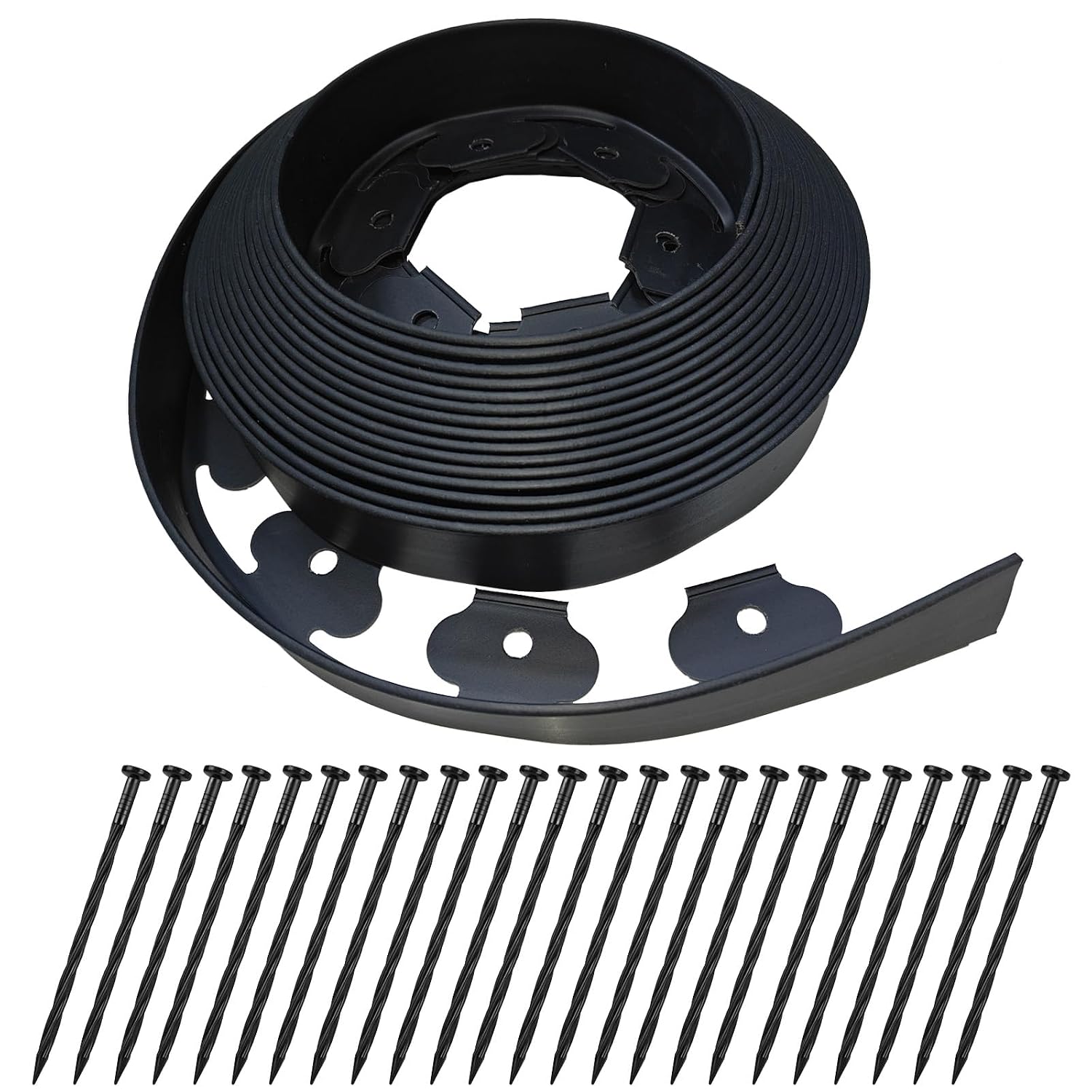 CJGQ 40 ft Flexible PE Landscape Edging 2 Inch Tall Black Paver Border with 40 Anchor Spikes for Garden Beds Paths and Tree Rings