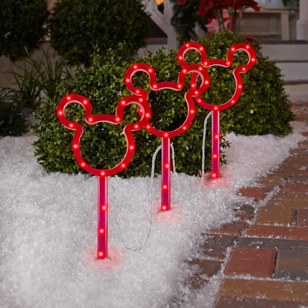 Disney Mickey Mouse Christmas Holiday 3 Pack LED Outdoor Pole Lights Stakes