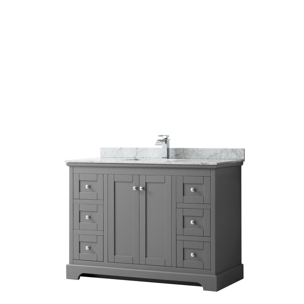Wyndham Collection WCV232348SKGCMUNSMXX Avery 48-in Dark Gray with Polished Chrome Trim Undermount Single sink Bathroom Vanity with White Carrara Marble Natural marble Top