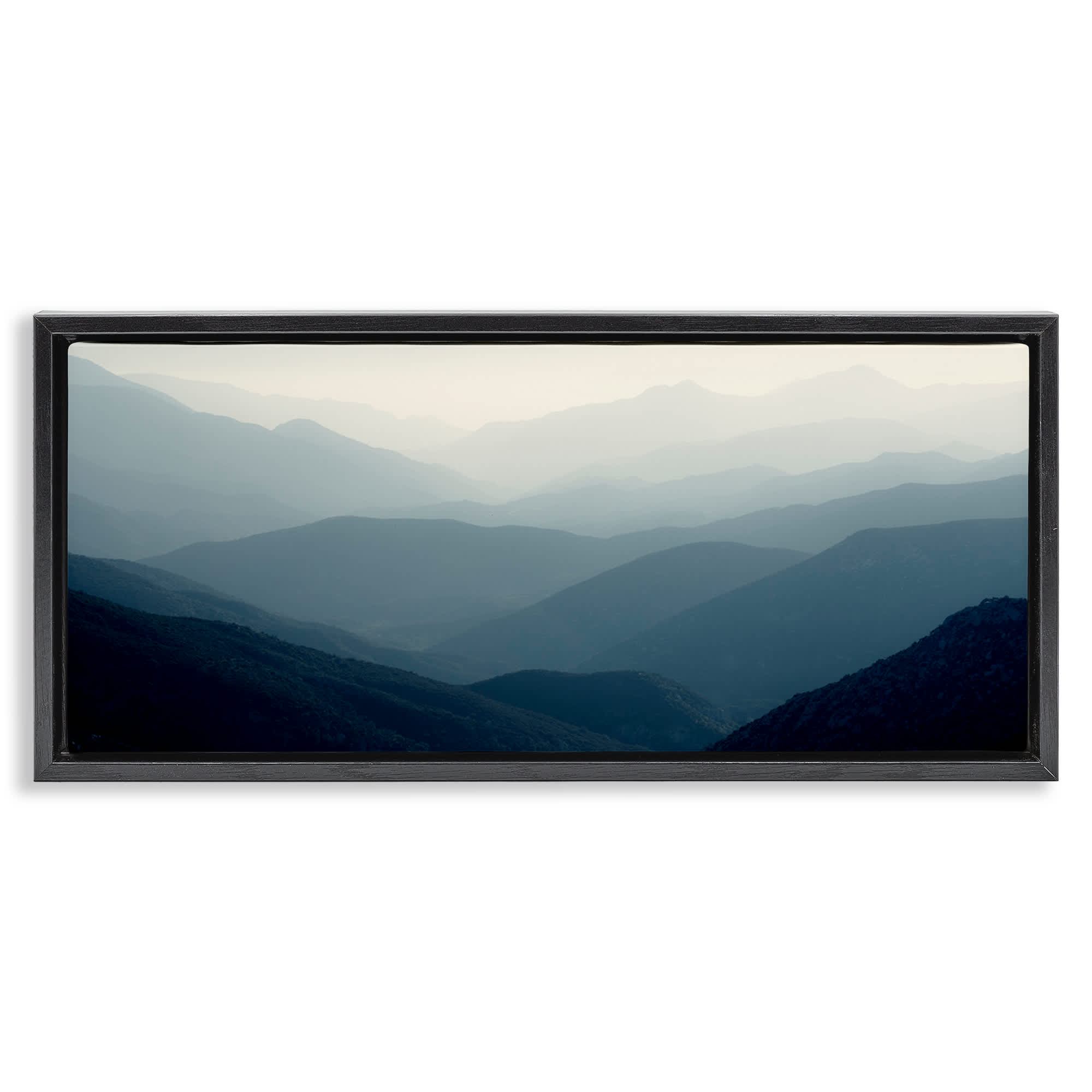 Stupell Industries  Foggy Blue Mountains Black Framed Floater Canvas Wall Art By Gemma Bardot 31 x 14