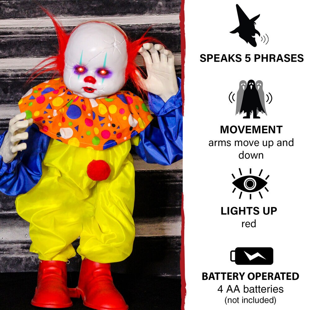 Haunted Hill Farm 24-in Lighted Animatronic Clown Free Standing ...