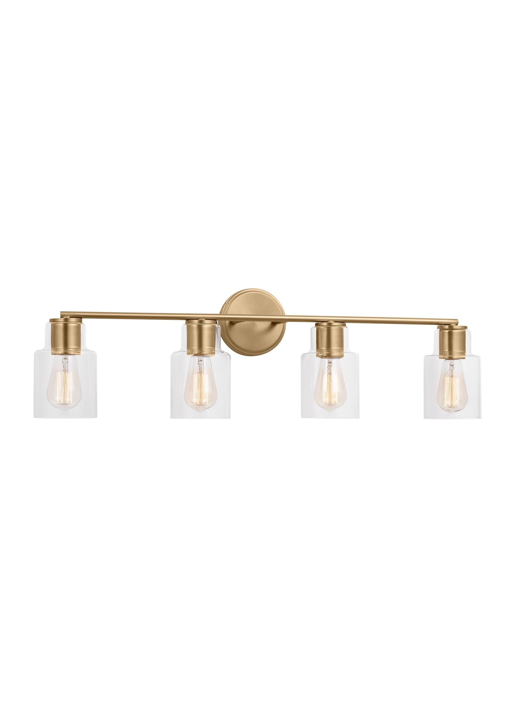 Satin Brass and Clear Glass 4-Light Vanity Fixture