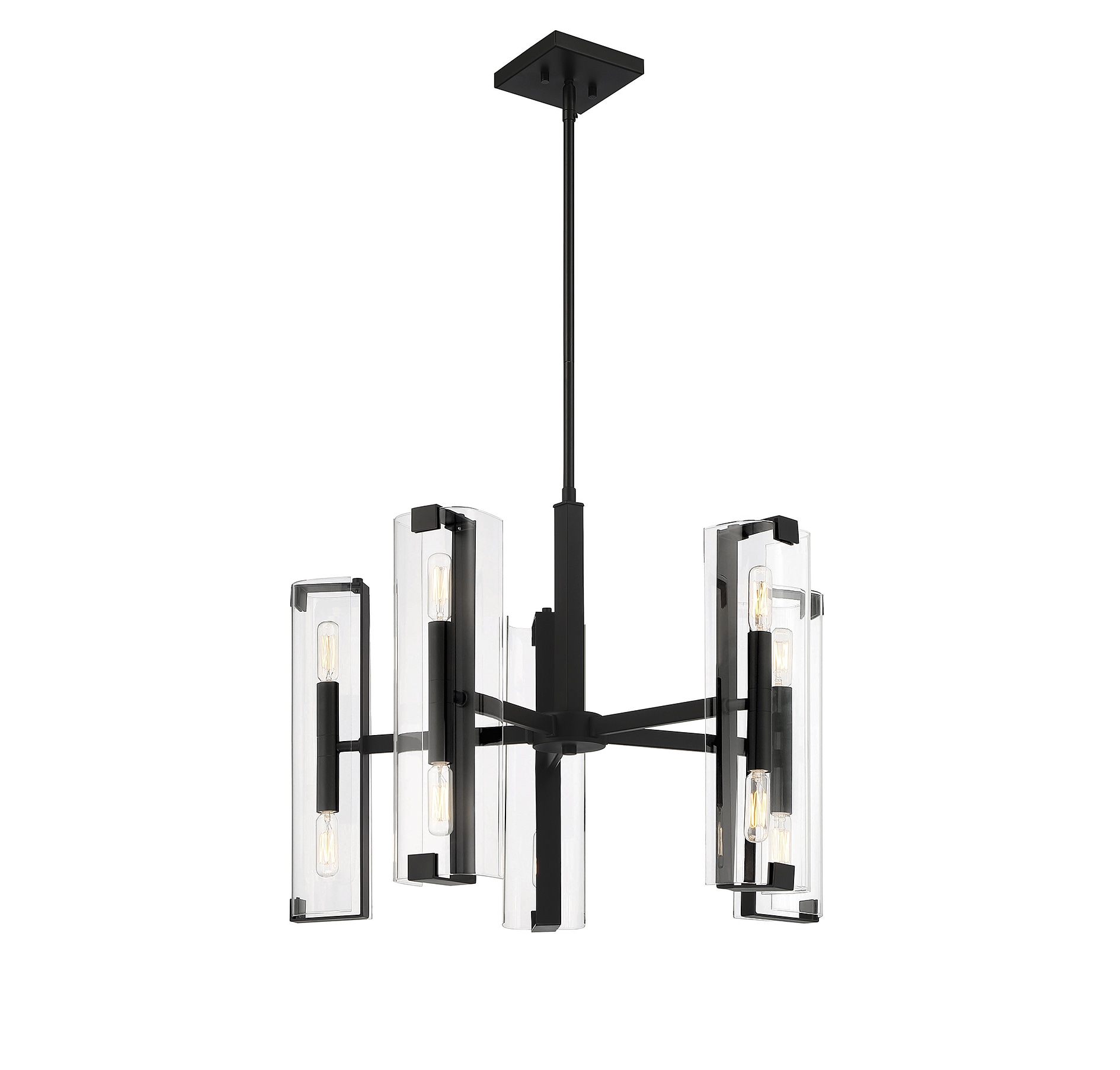 Matte Black Contemporary 10-Light Chandelier with Glass Shades