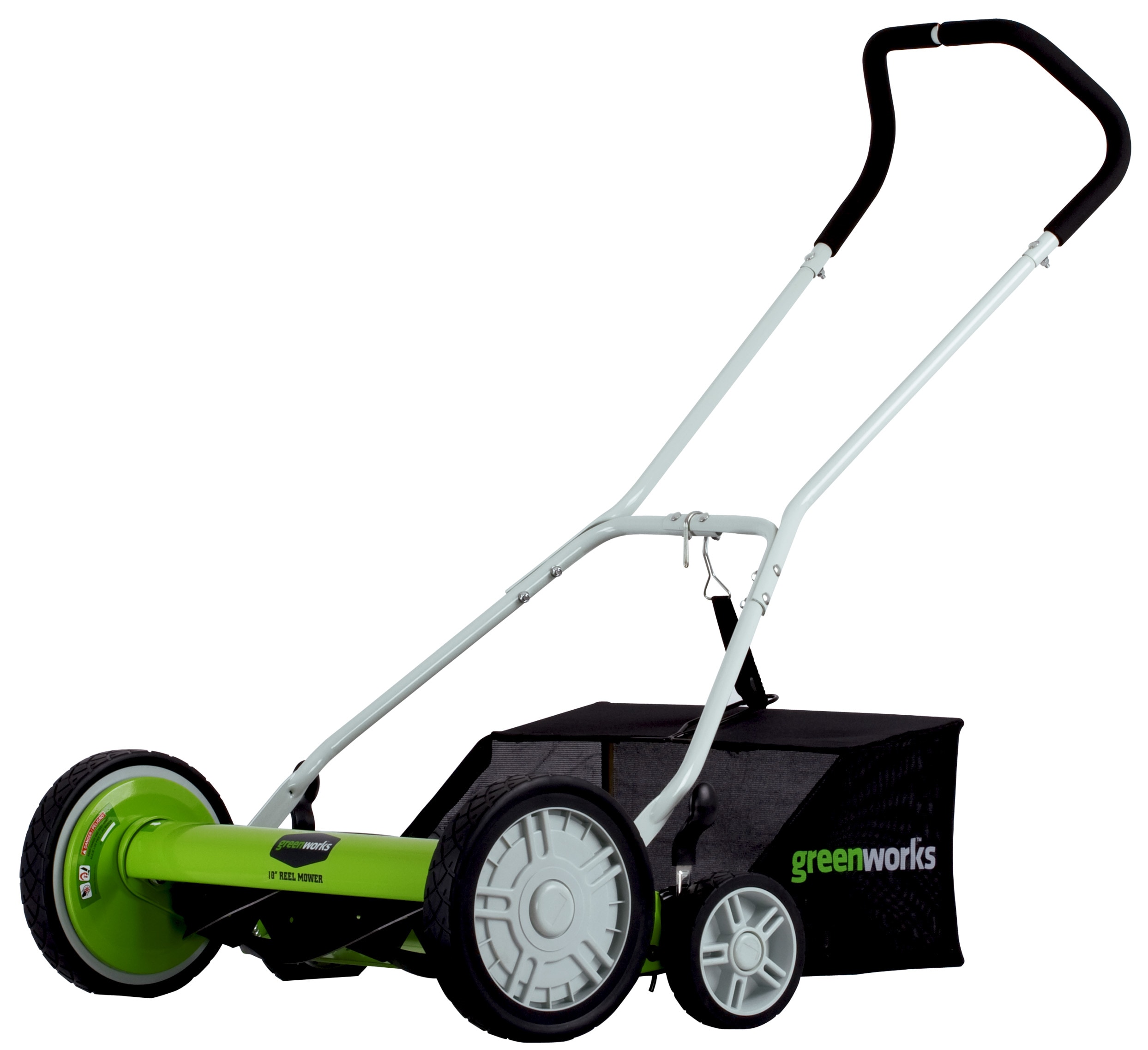 Greenworks 18-in Reel Lawn Mower with bagger at