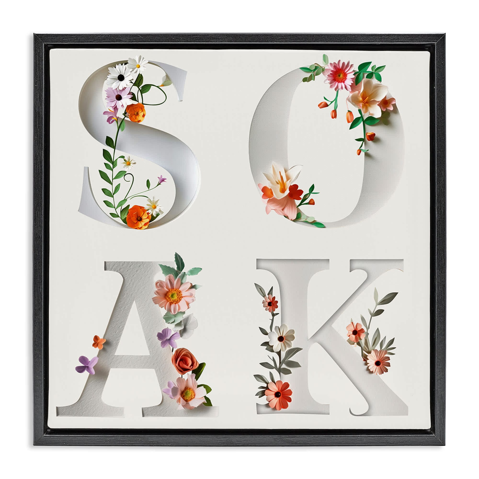 Stupell Industries BT-970-FFB-17X17 Floral Bathroom Soak Letters Black Framed Floater Canvas Wall Art By Susan Arnot 18 x 18