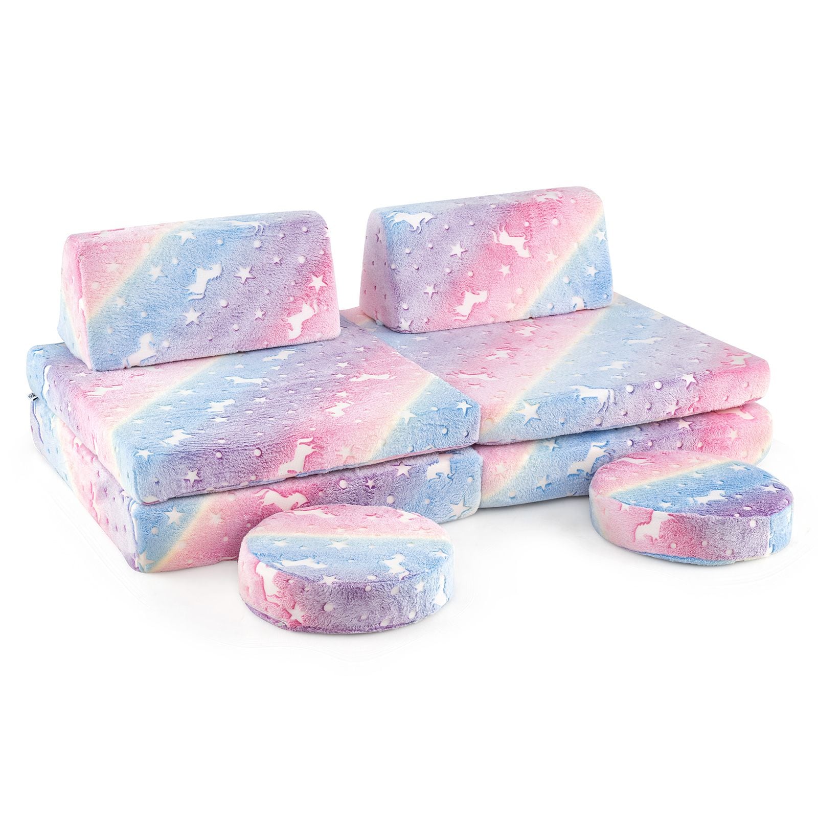 Slickblue - Modular 2- Seater Kids Play Couch Set Glow in the Dark with Portable Handles for Play...