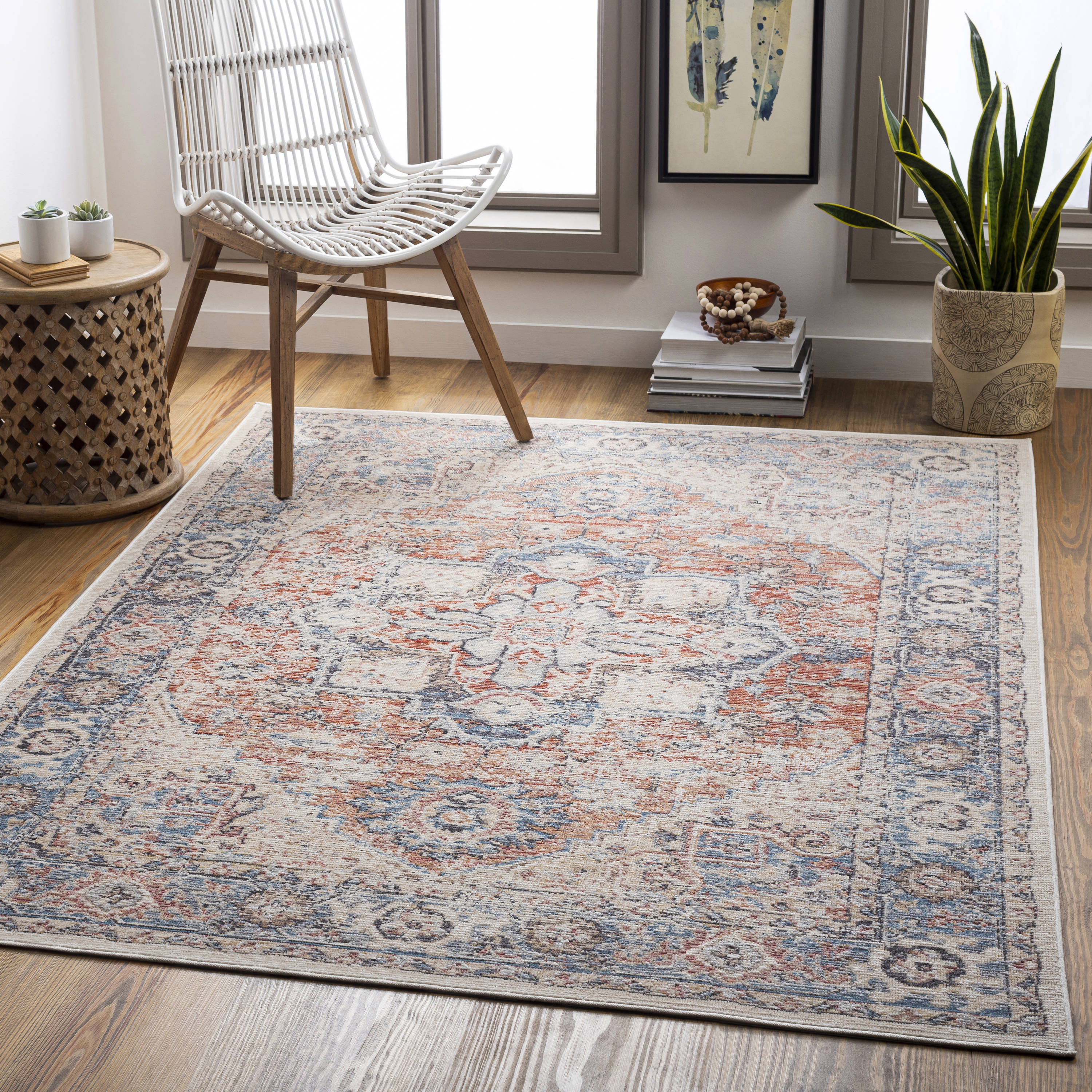 Surya DYT2315-679 Daytona beach 7 x 9 (ft) Polyester Burnt Orange Rectangular Indoor/Outdoor Medallion Global Area rug