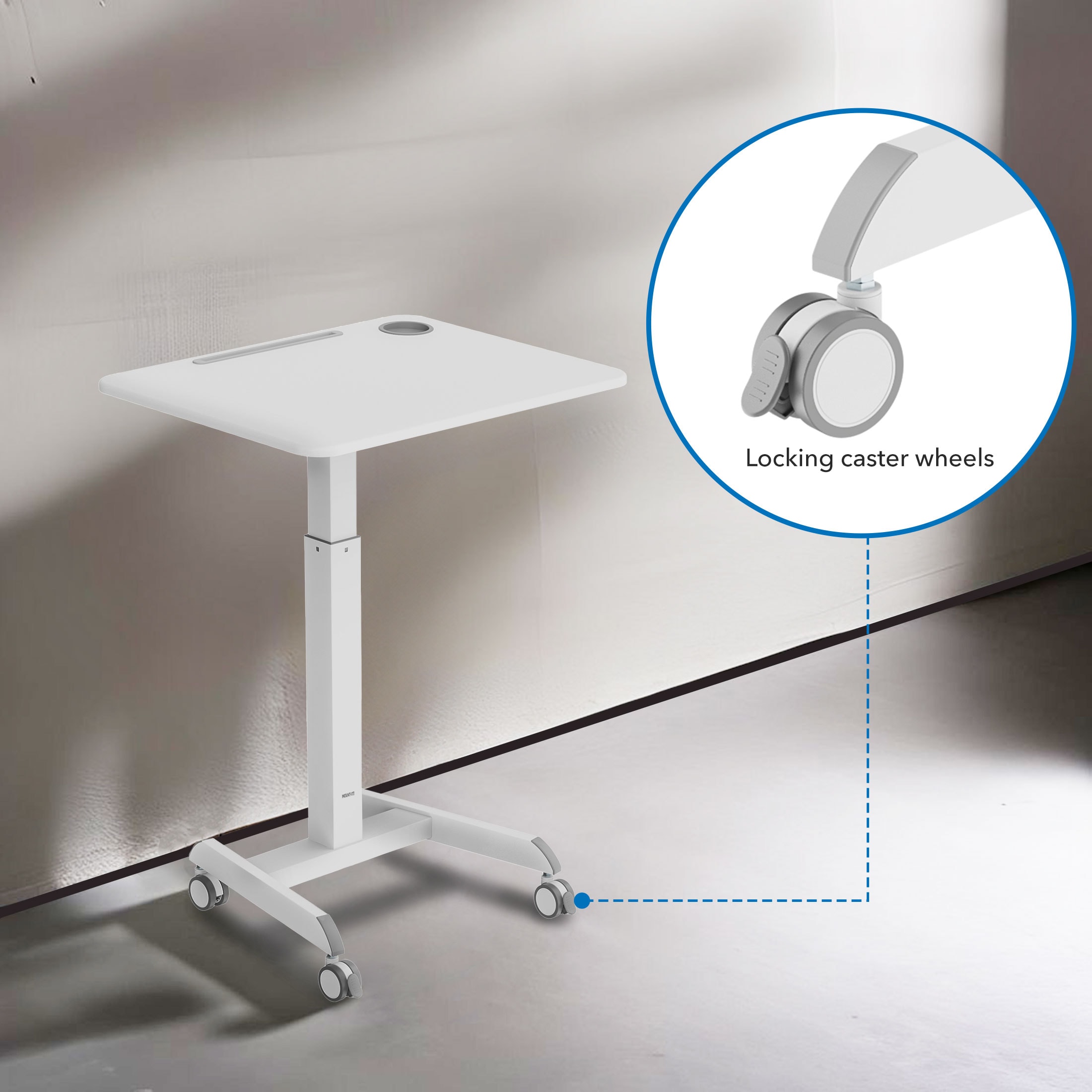 White Adjustable Height Mobile Laptop Cart with Cup Holder