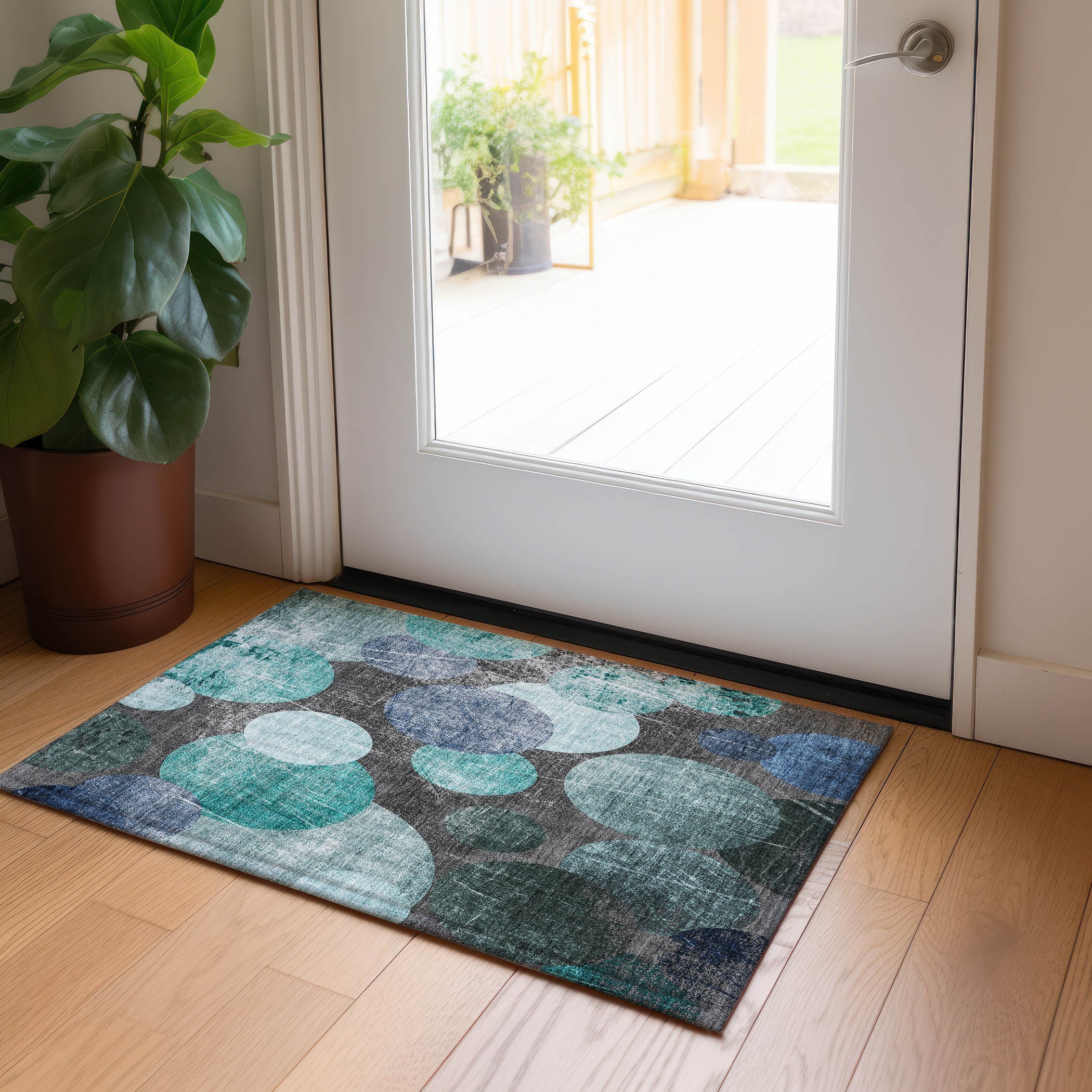 Addison Rugs ACN556TE20X30 Chantille ACN556TE 2 x 3 (ft) Polyester Teal Rectangular Indoor/Outdoor Abstract Machine washable Area rug