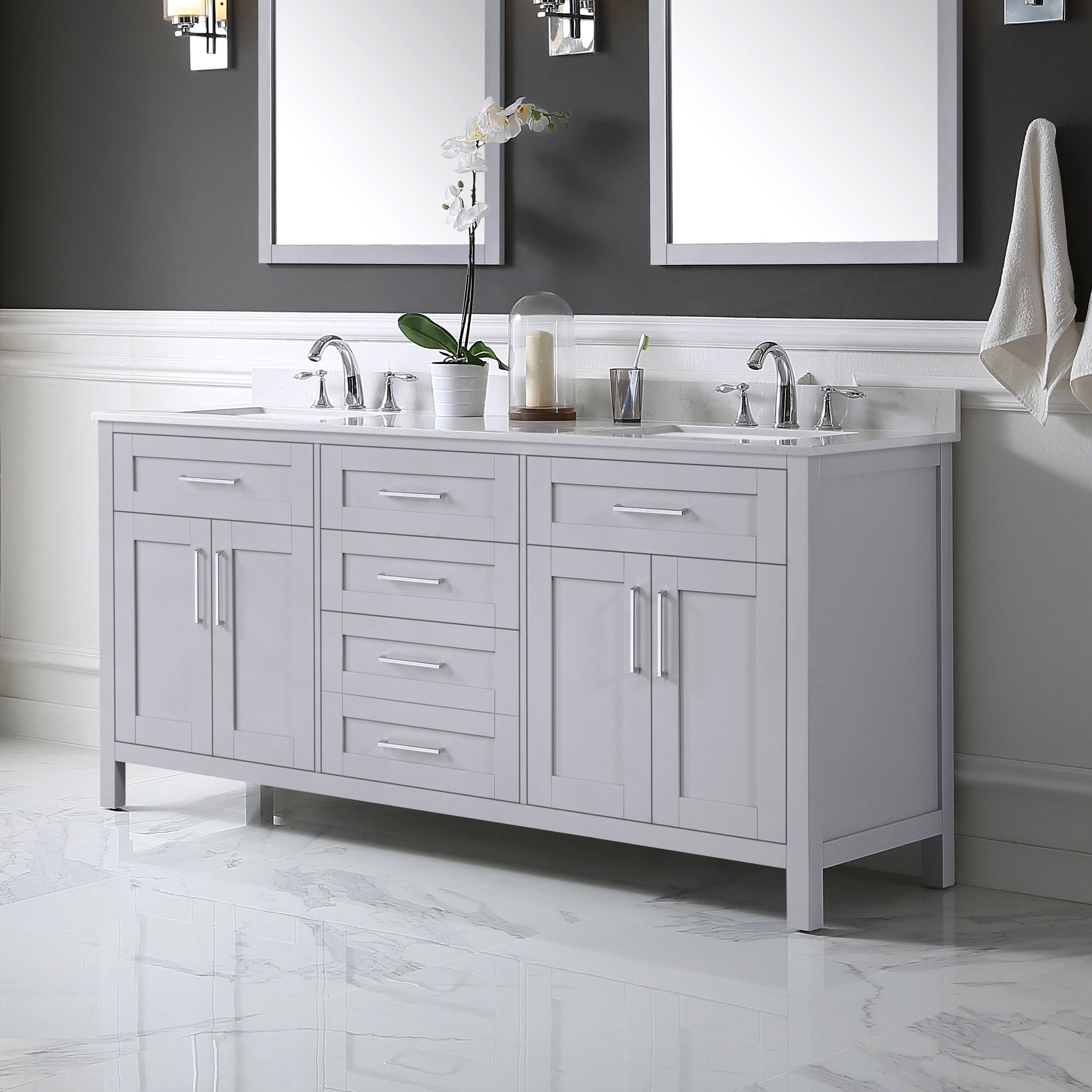 OVE Decors Tahoe 72-in Dove Gray Undermount Double Sink Bathroom Vanity ...