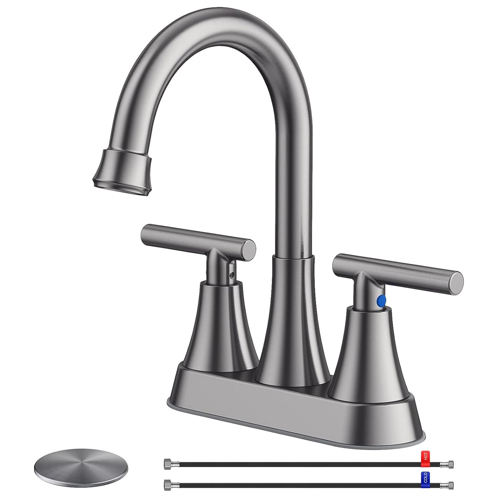 BYH HM-4CS-GR Brushed Gray 4-in centerset 2-handle WaterSense Swivel Commercial/Residential Handle Bathroom Sink Faucet with Drain
