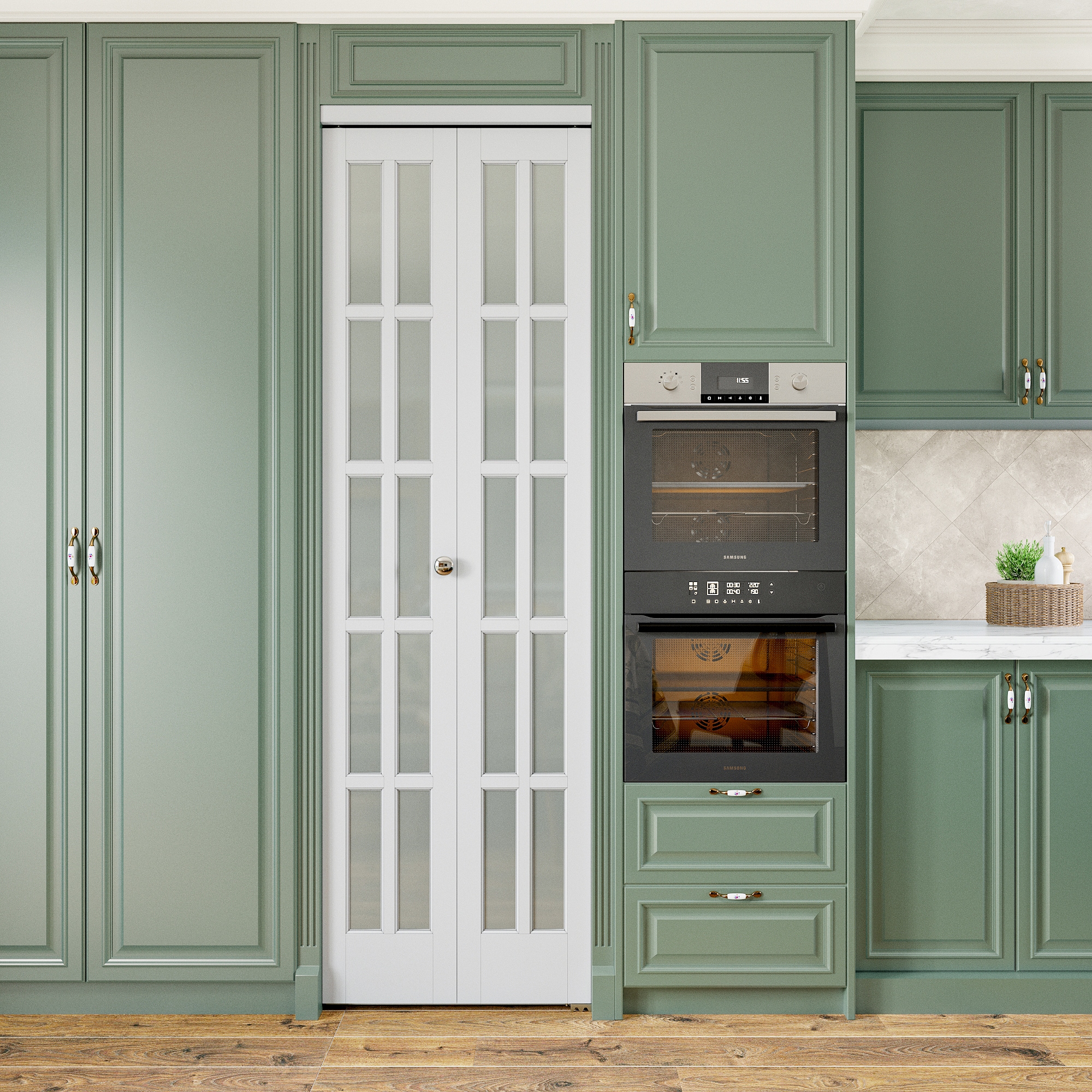 AINLARRY ZD-10G-WT-24 Closet Doors 24-in x 80-in White 10-panel Clear glass Smooth Solid core Primed PVC Closet Bifold Door ( Hardware Included )