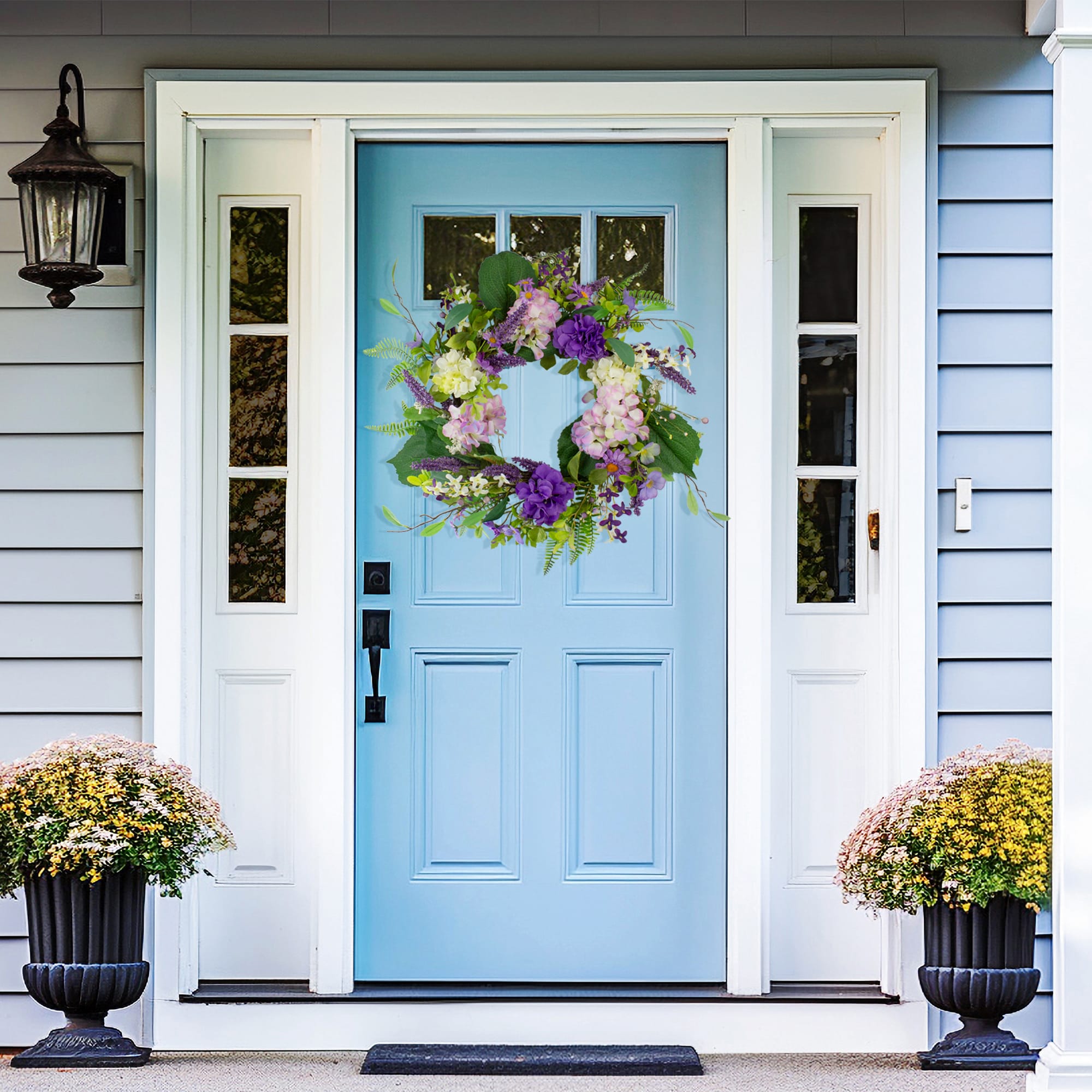 Spring Elegance Purple Hydrangea & Greenery Grapevine Wreath 26"