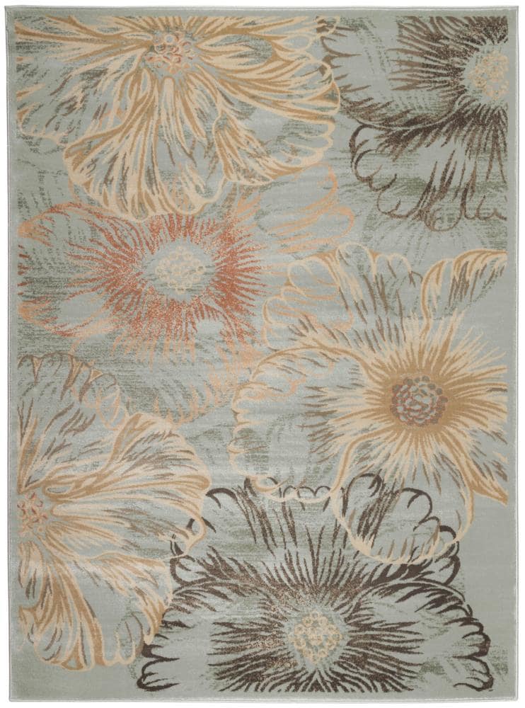 Radici USA 3809/0012/BLUE Garda 8 x 10 (ft) Polypropylene Blue Rectangular Indoor Floral/Botanical Bohemian/Eclectic Area rug