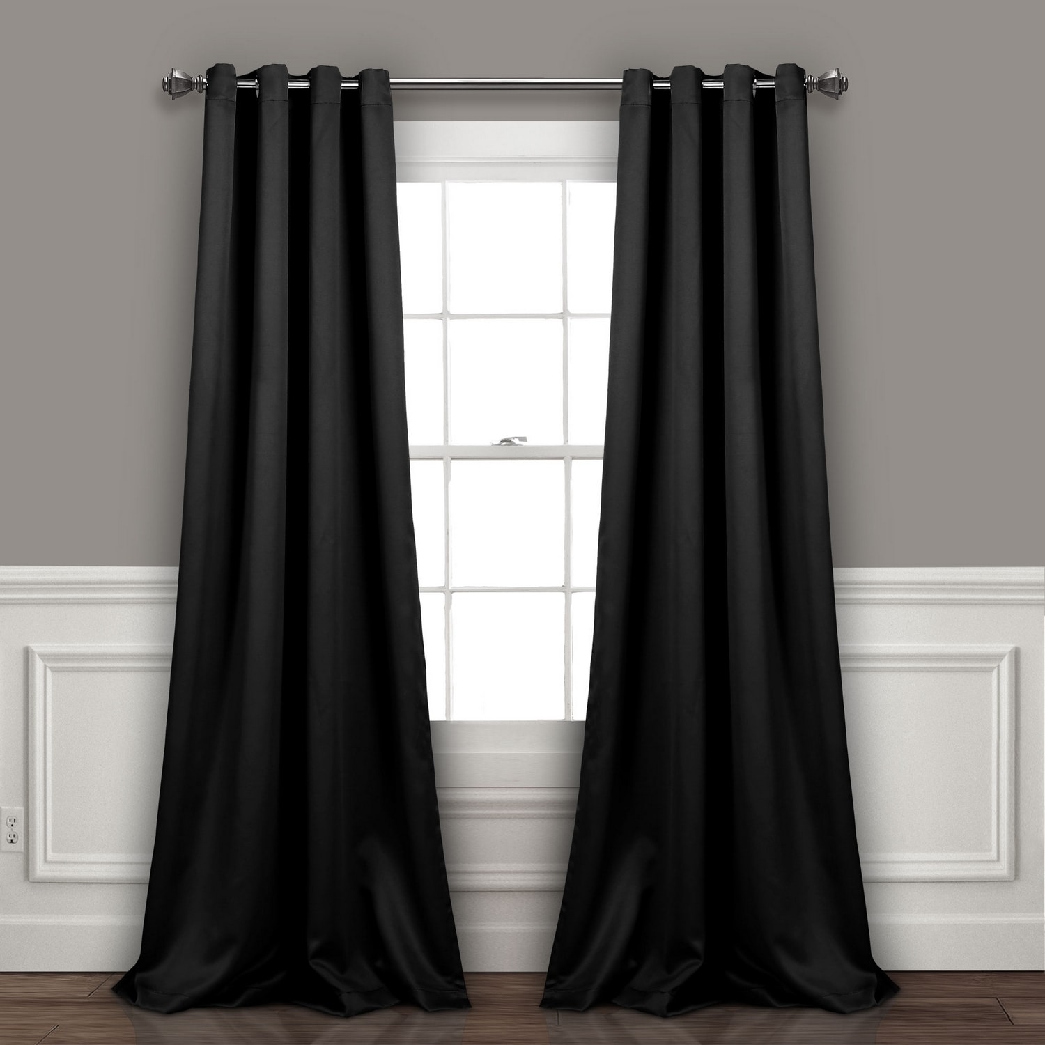 Lush Decor 16T002468 84-Inches Black Blackout Grommet Curtain panel pair