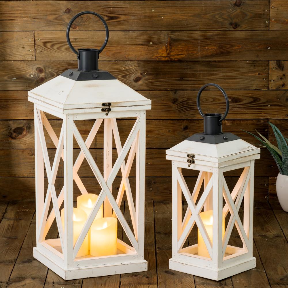 Glitzhome Set of 2 White Farmhouse Wooden Church Window Lanterns, Rustic  Style, Indoor Use, Fits Pillar/Tea-Light/LED Candles, 27.17-in and 19.88-in  H in the Candle Holders department at