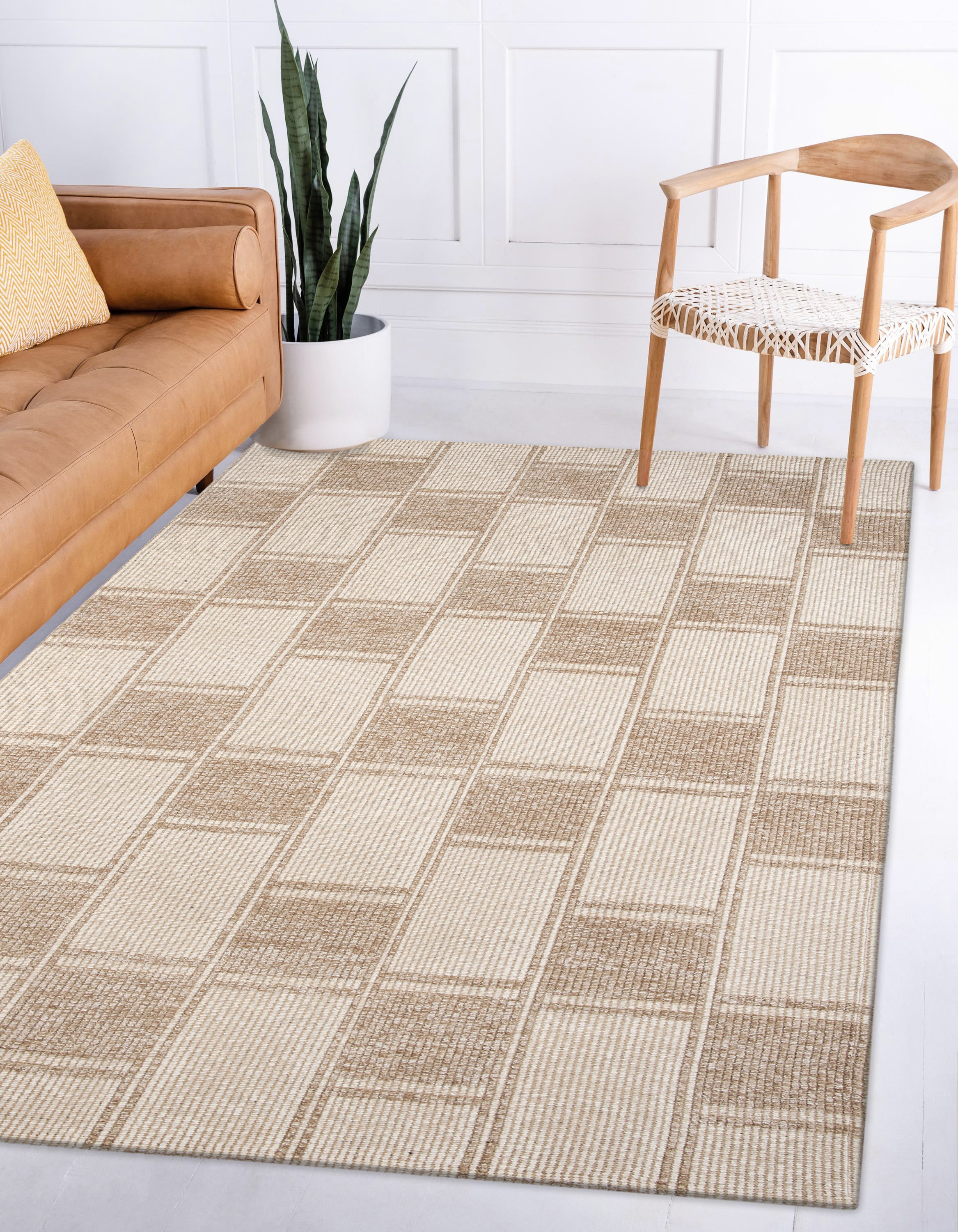 allen + roth 33176 Sahara Checkmate 9 x 12 (ft) Polyester Natural Ivory Rectangular Indoor Geometric Area rug