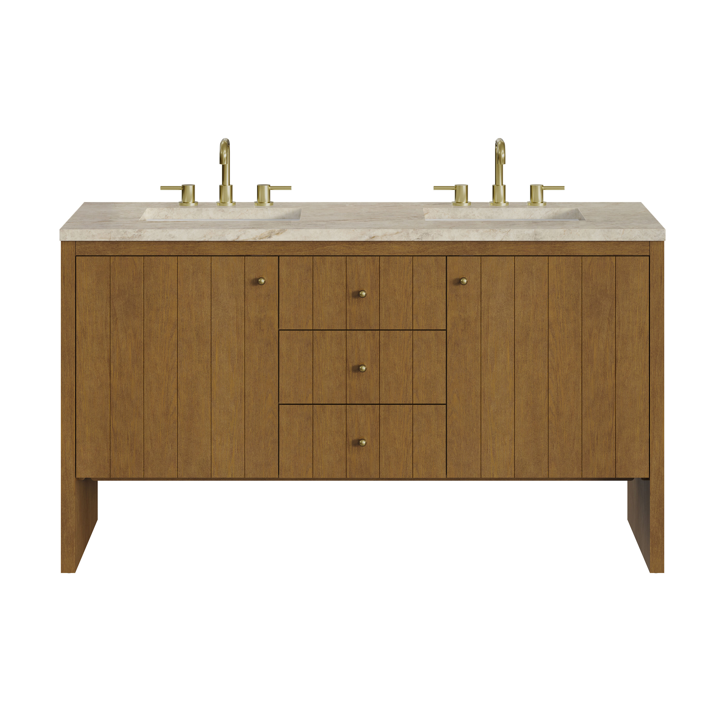 James Martin Vanities Hudson 60-in Honey Oak Undermount Double Sink Bathroom Vanity with Tajnar Quartz Top