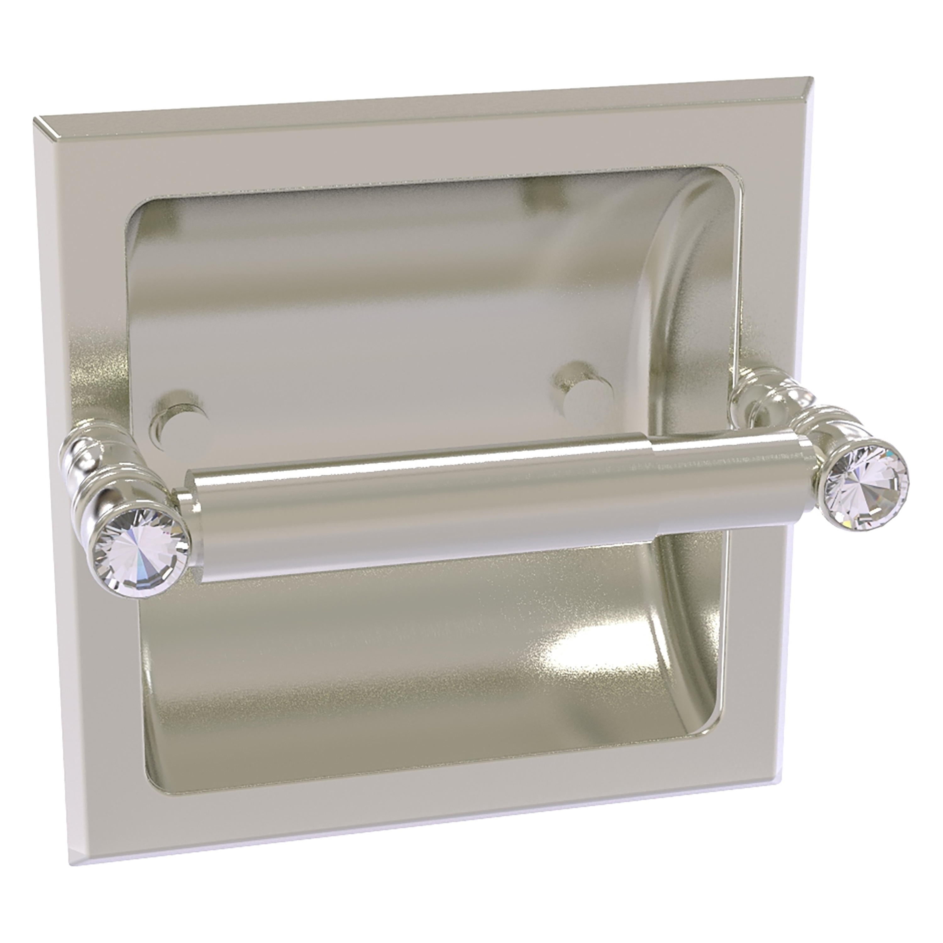Allied Brass CC-24C-SN Carolina Crystal Satin Nickel Recessed Double post Toilet Paper Holder 1 -Rolls with Storage