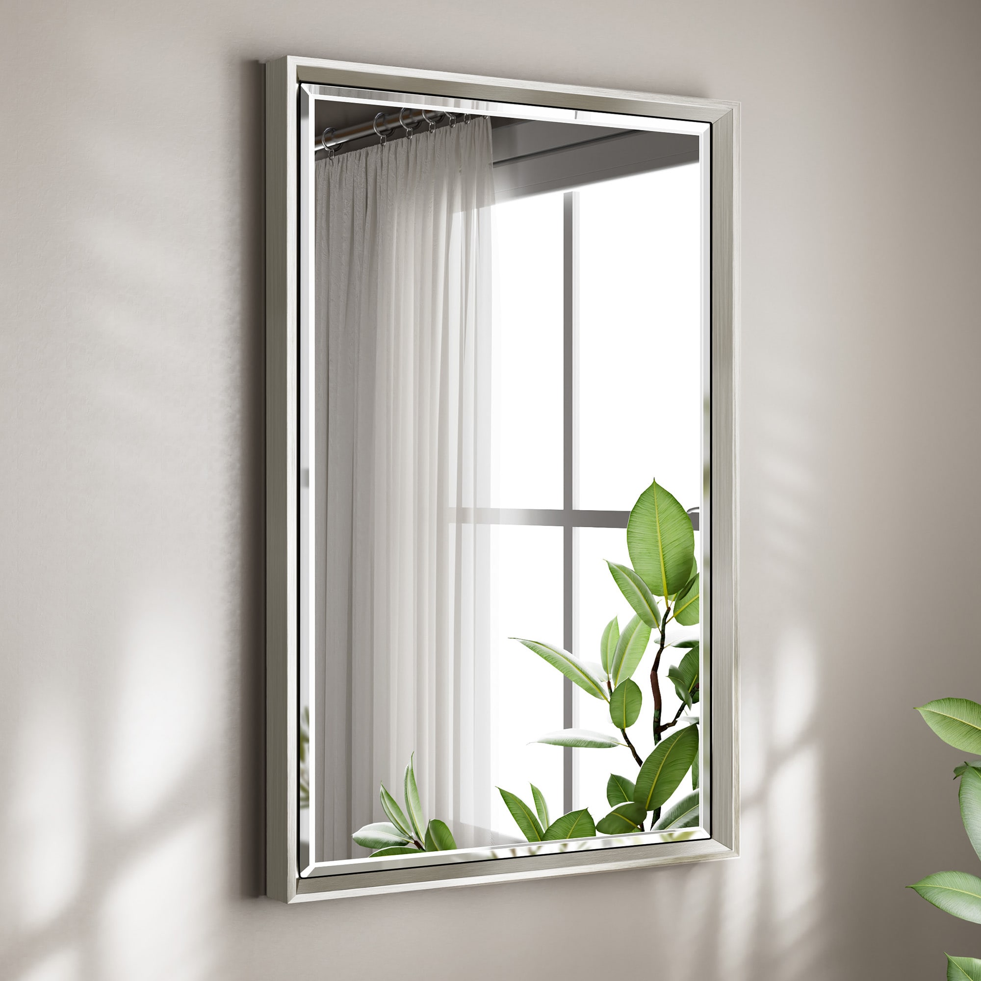 QueenFun TMFMB1624BN Bathroom Mirrors 16-in x 24-in Beveled Rectangle Bathroom Vanity Mirror ( Nickel )