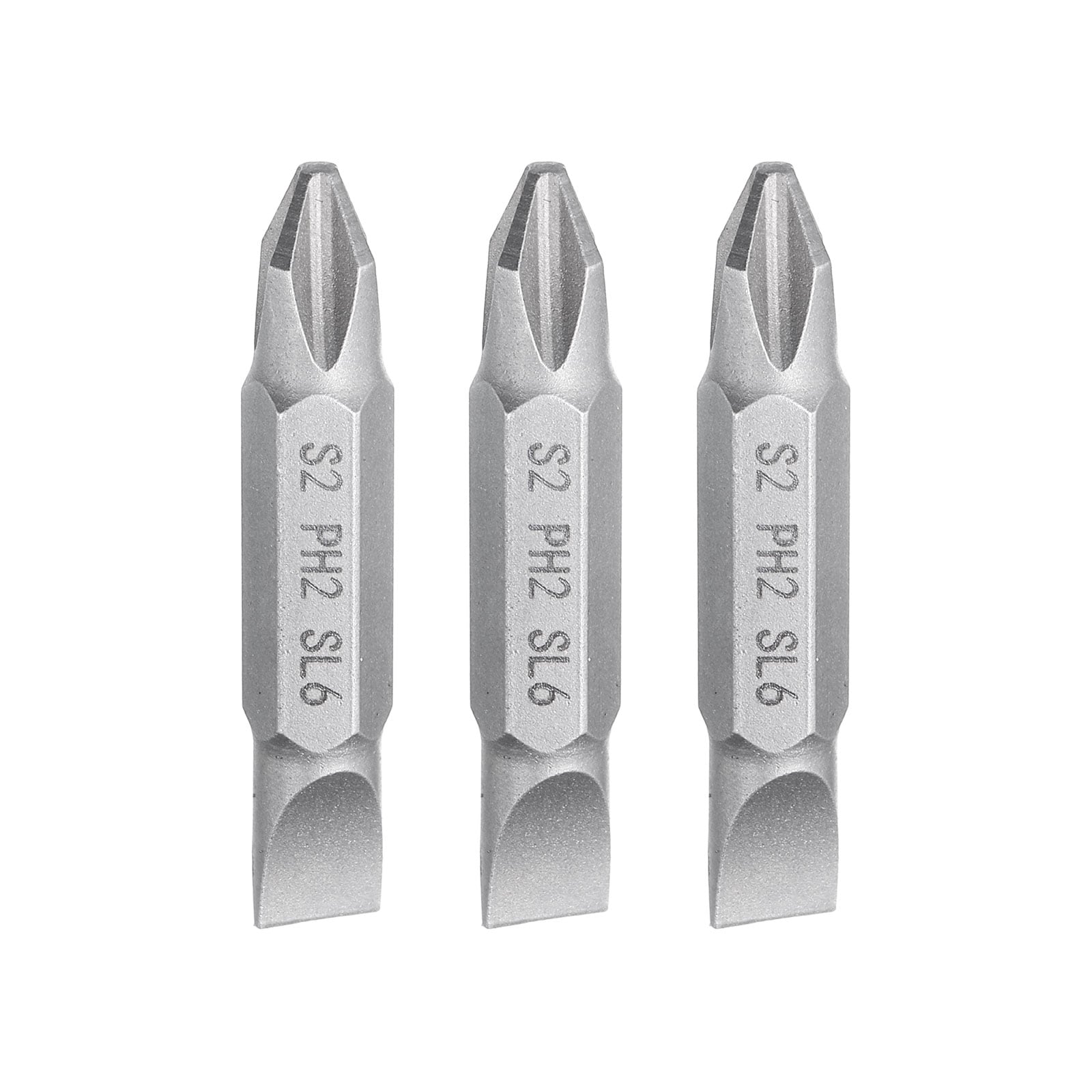 Harfington 3pcs Magnetic Double Ended Screwdriver Bit PH2/SL6 1.5 Inch Length 1/4 Inch Hex Shank S2 Steel Phillips Cross Slotted Flat Screw Driver Bit Grey #S26030900UX3175