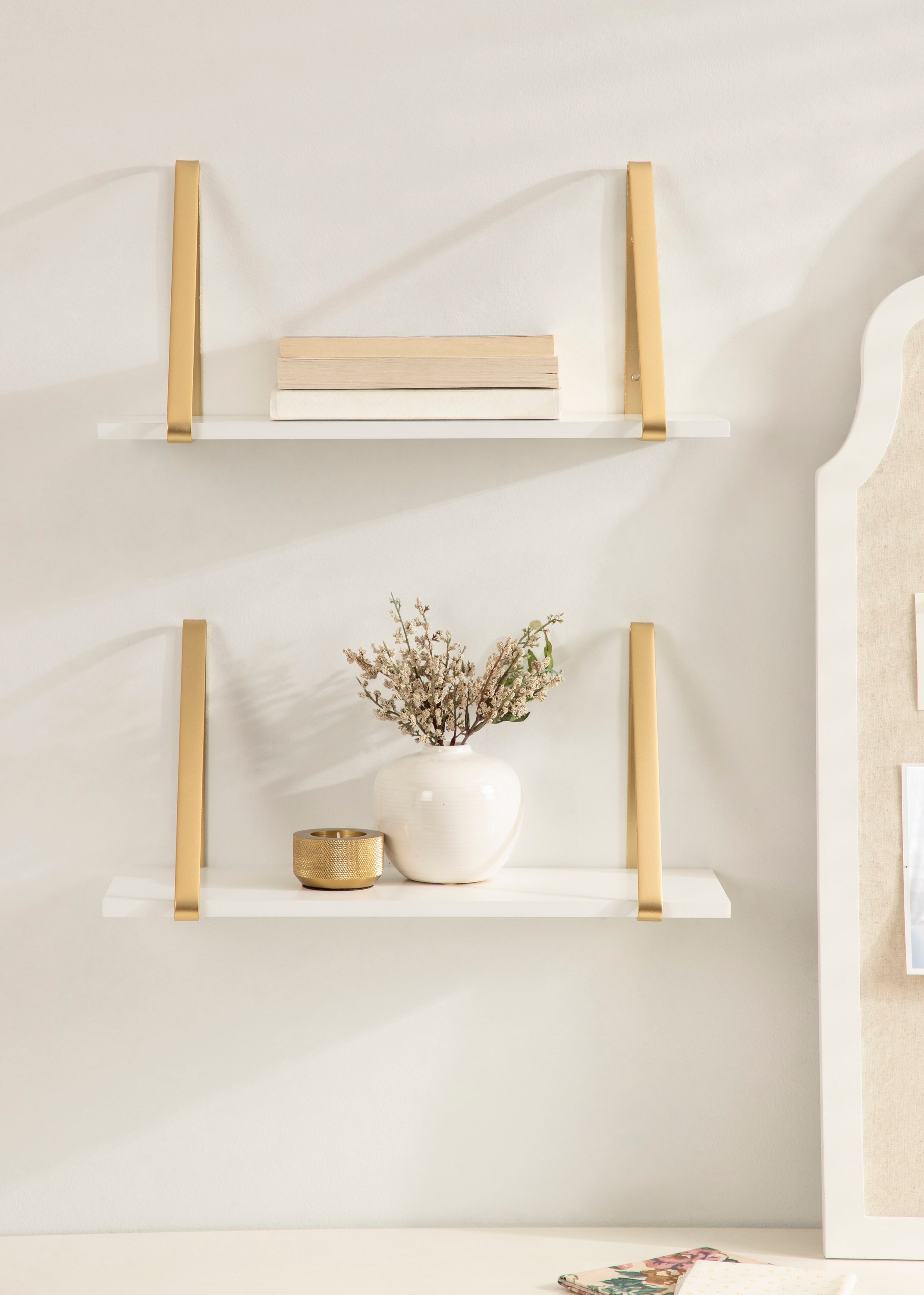 Soloman 21" White and Gold Modern Wooden Wall Shelves - 2 Piece