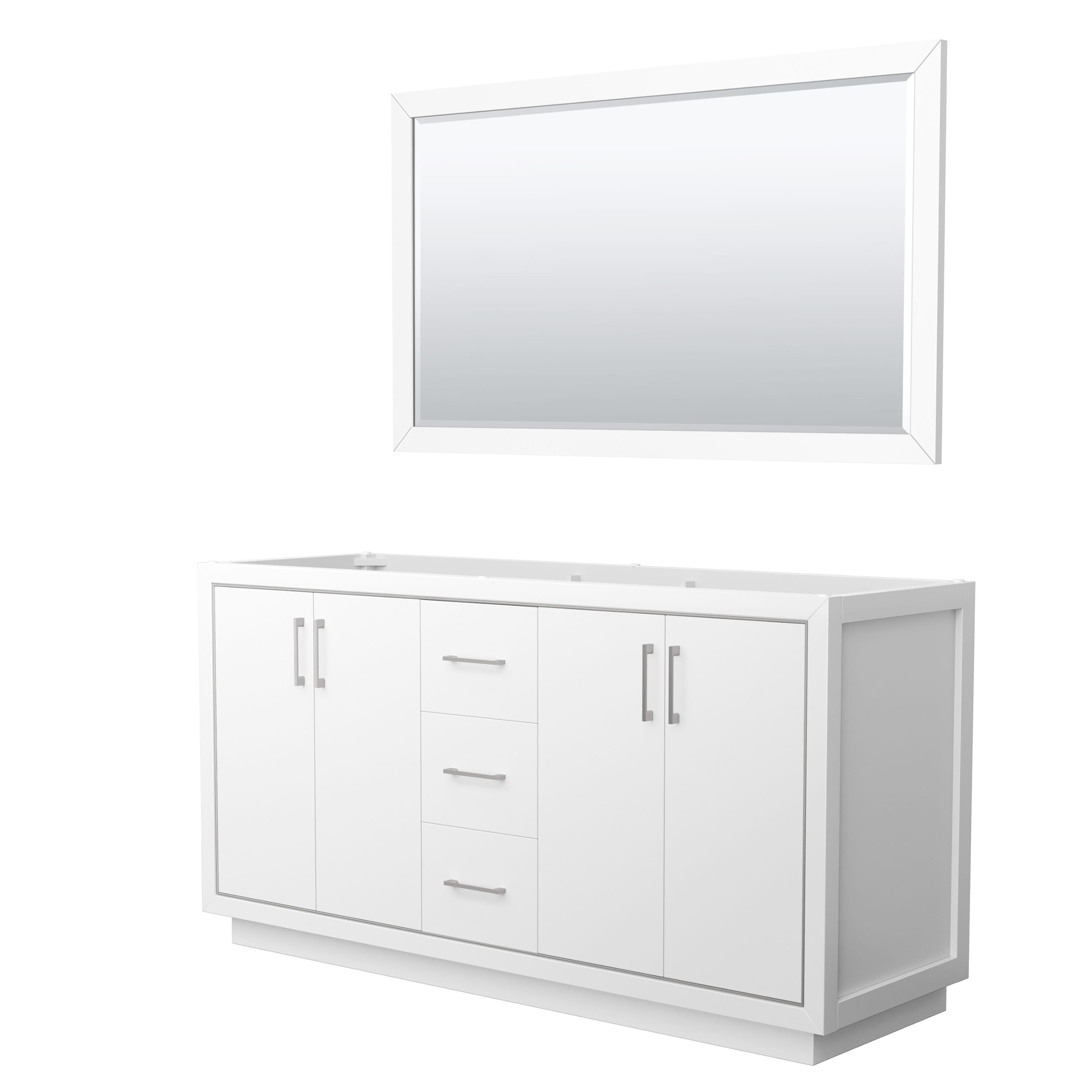 Wyndham Collection WCF111166DWHCXSXXM58 Icon 66-in White with Brushed Nickel Trim Bathroom Vanity Base Cabinet without Top (Mirror Included)