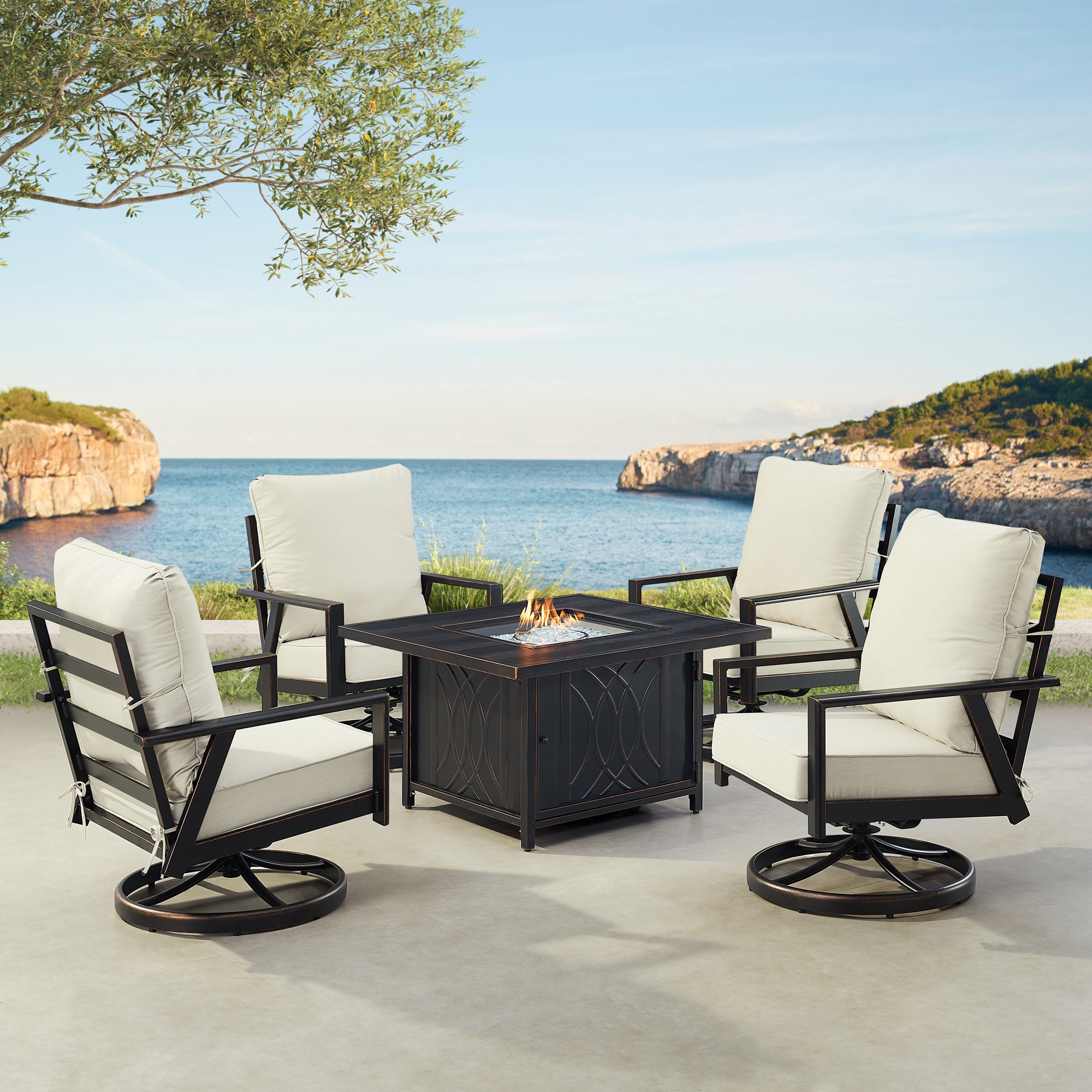 Oakland Living LUX-4CH-CAVE-LGCU-AC 9 -Piece Patio Conversation Set with Light Gray Cushions