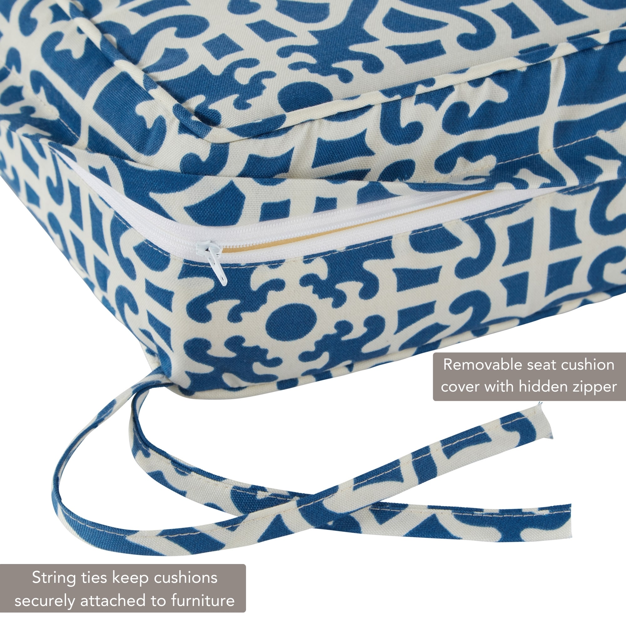 Indigo Lattice 24" Box Foam Fill Outdoor Chair Cushion Set