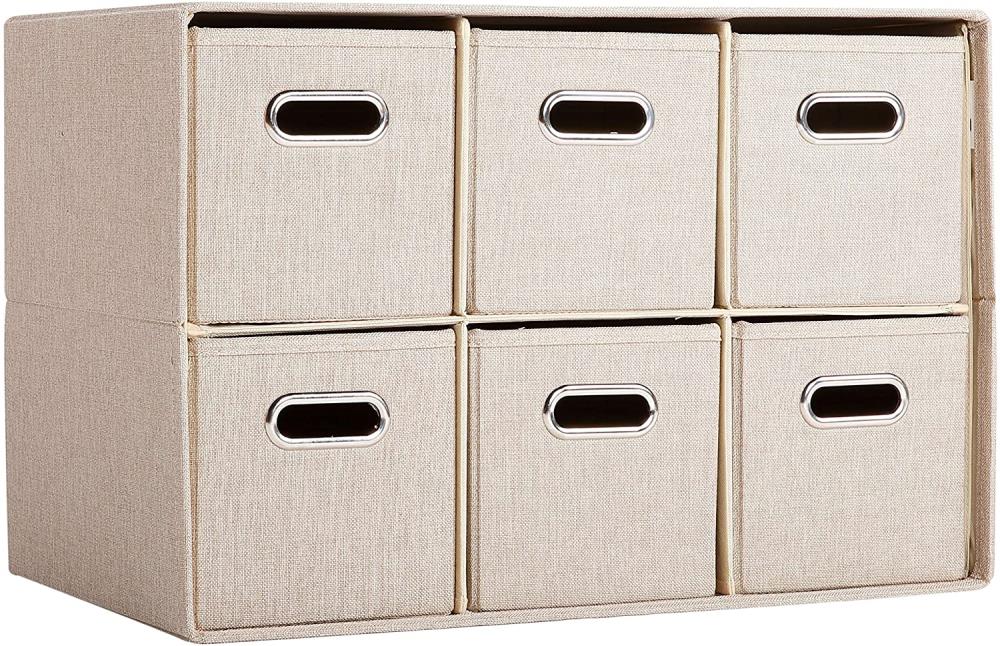 Birdrock Home Linen Cube Organizer Shelf with 6 Storage Bins Cream