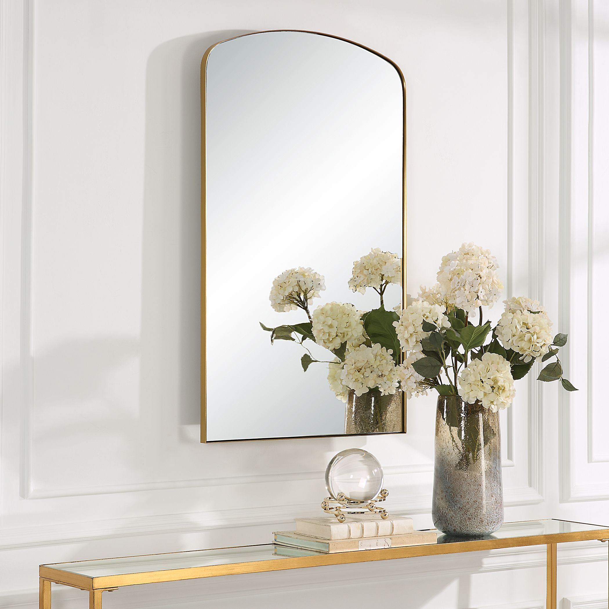 Commerce Street 09923 24-in W x 40-in H Arch Plated brass Framed Wall Mirror