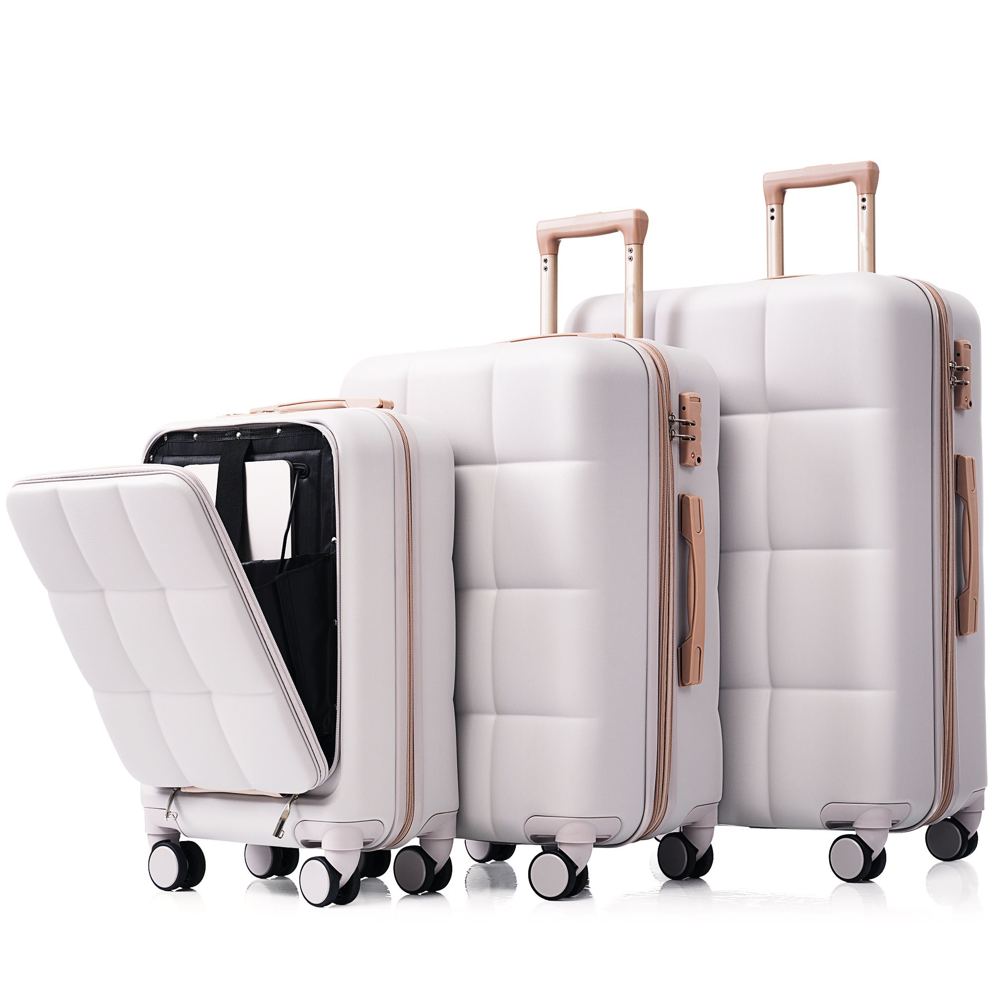 SINOFURN SYD9600005LG 18.1x12.5x25.9 Light Gray Plastic Hardshell Suitcase set 3 -Bag