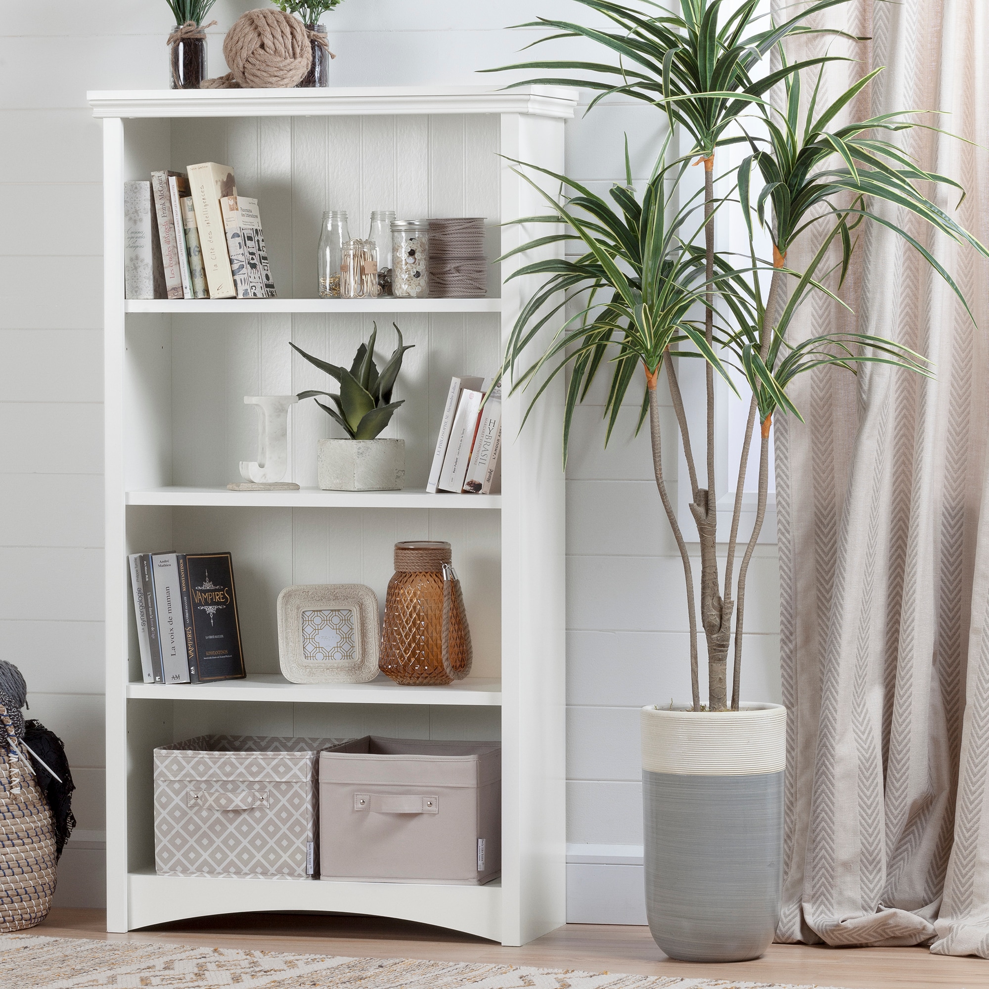 Pure White Adjustable 4-Shelf Wooden Bookcase