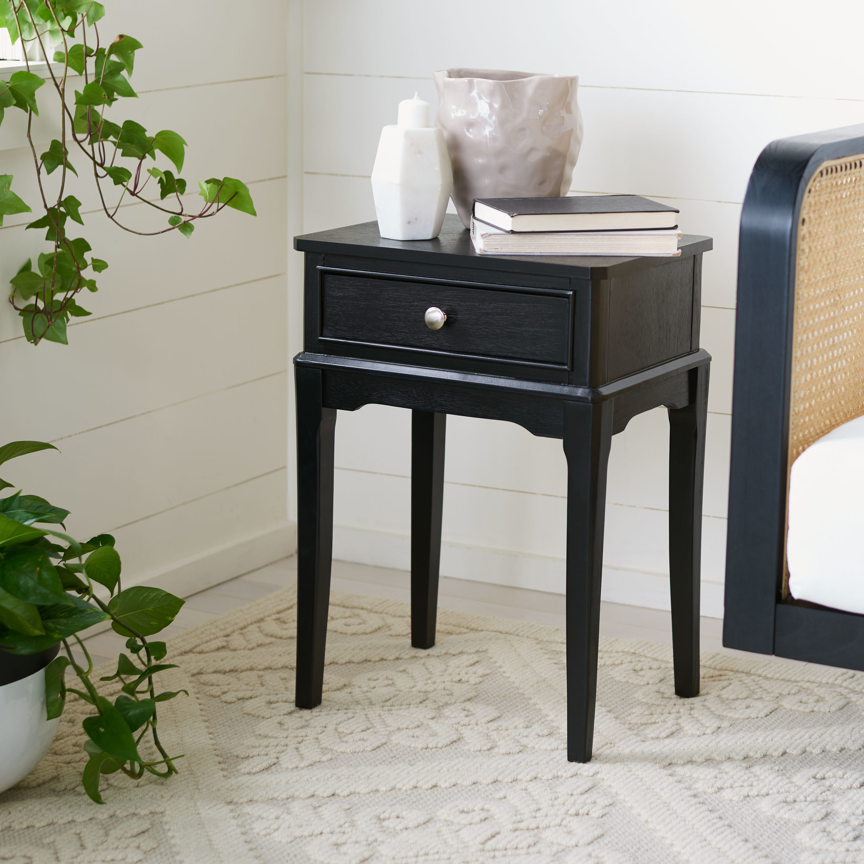 Safavieh ACC5719B Opal 17-in W x 23.5-in H Black Wood Rectangular Farmhouse End Table with Storage Assembly Required