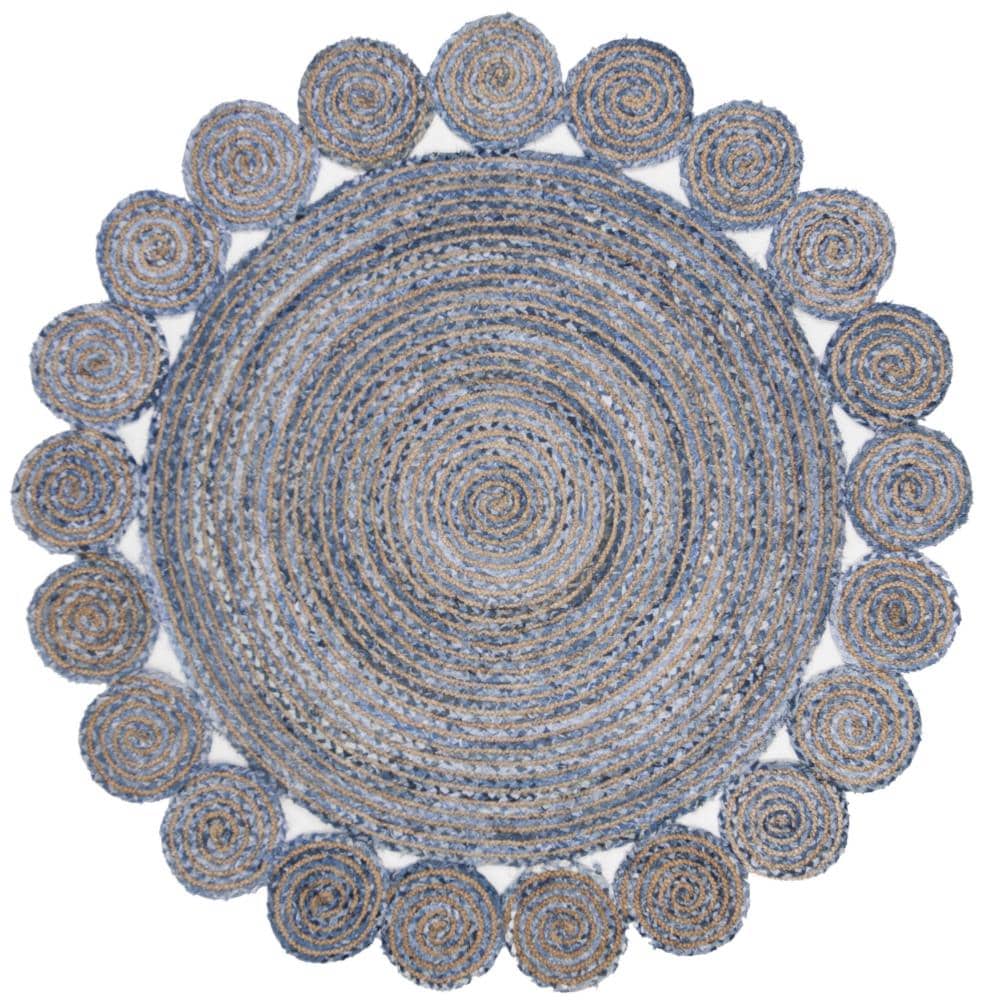 Handwoven Coastal Charm Blue/Natural Cotton Round Rug, 6'