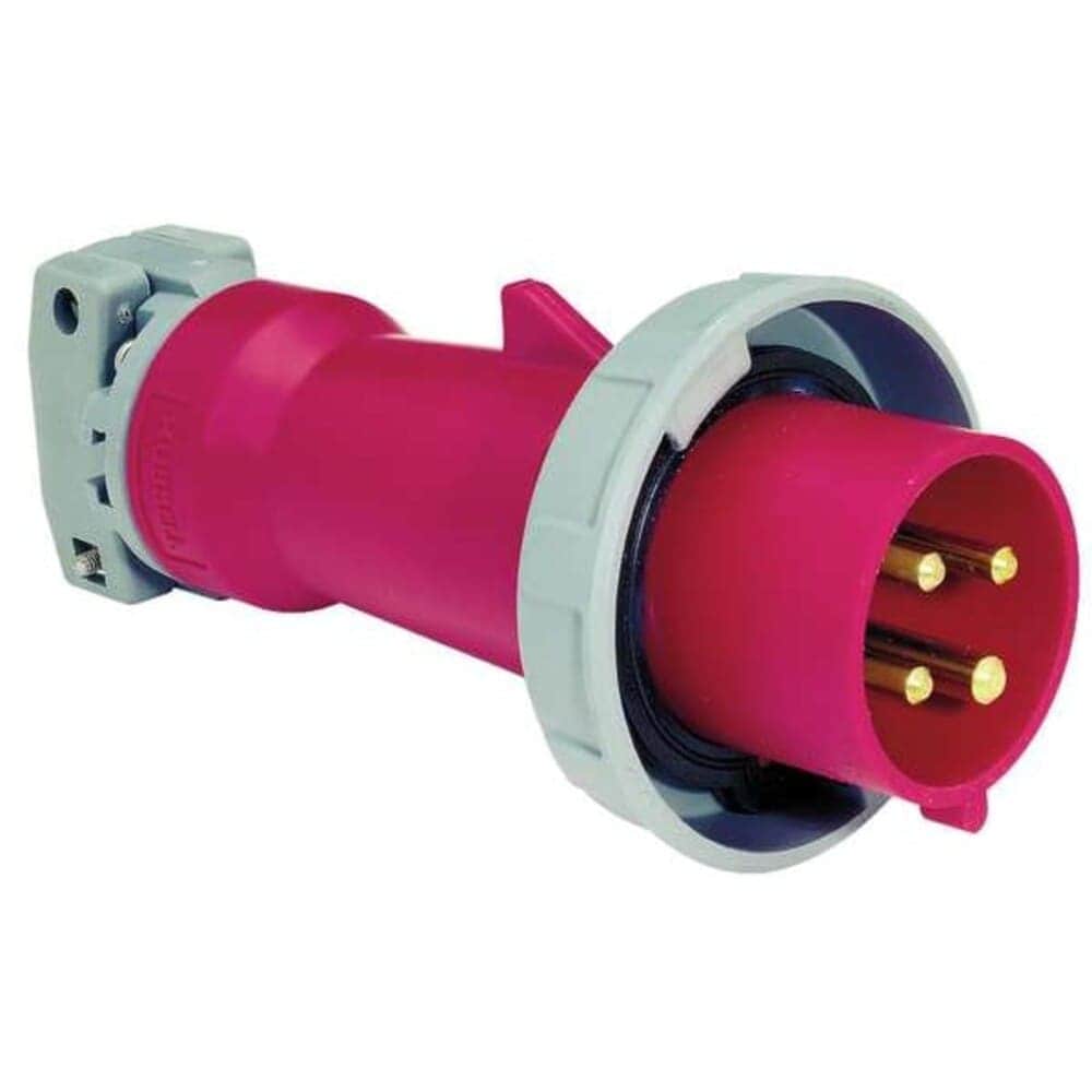 Hubbell  Wiring Device-Kellems Watertight Pin  Sleeve Plug 100 A 480V AC Three Phase 3 Pole IEC Grounding Red NEMA 4X
