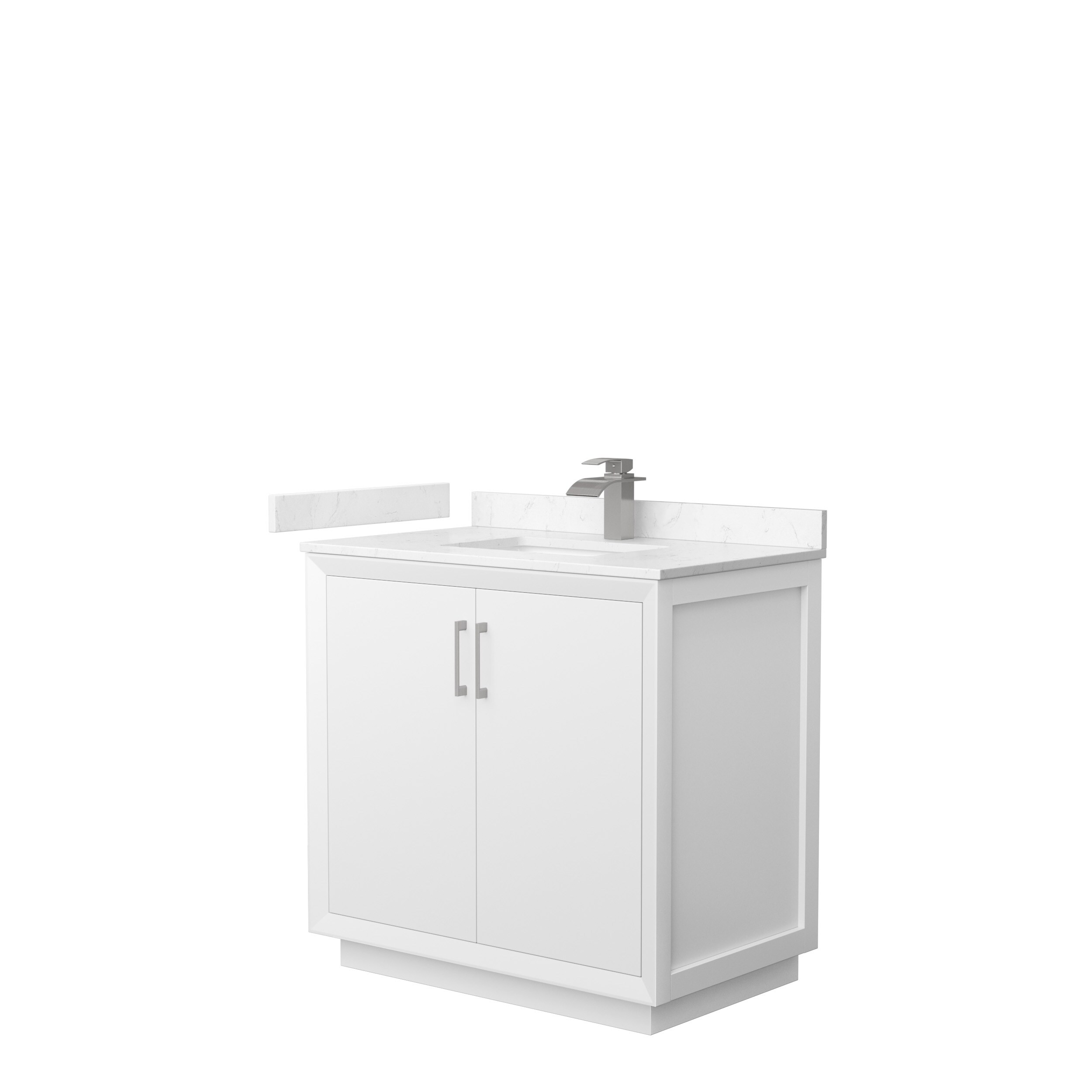 Wyndham Collection WCF414136SWHC2UNSMXX Strada 36-in White with Brushed Nickel Trim Undermount Single sink Bathroom Vanity with Carrara cultured marble Cultured marble Top