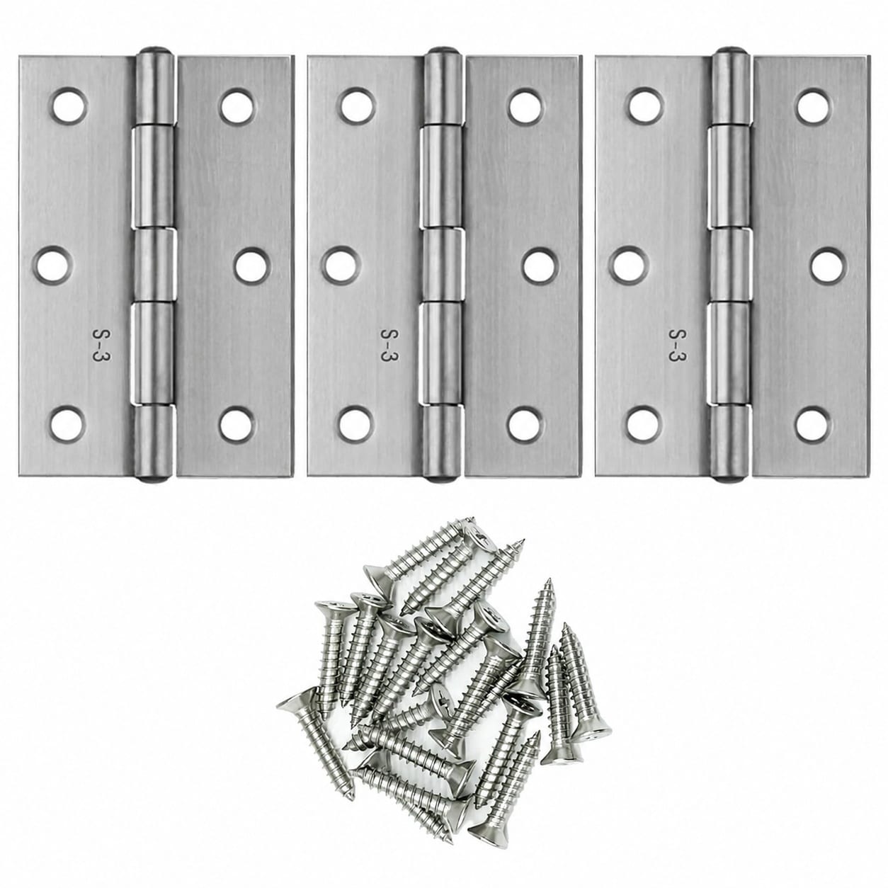 Phyfalip  3pcs 3 Inch Folding Butt Hinges 304 Stainless Steel Brushed Finish Door Hinges with Mounting Screws for Furniture Cabinet Chest Box Lid