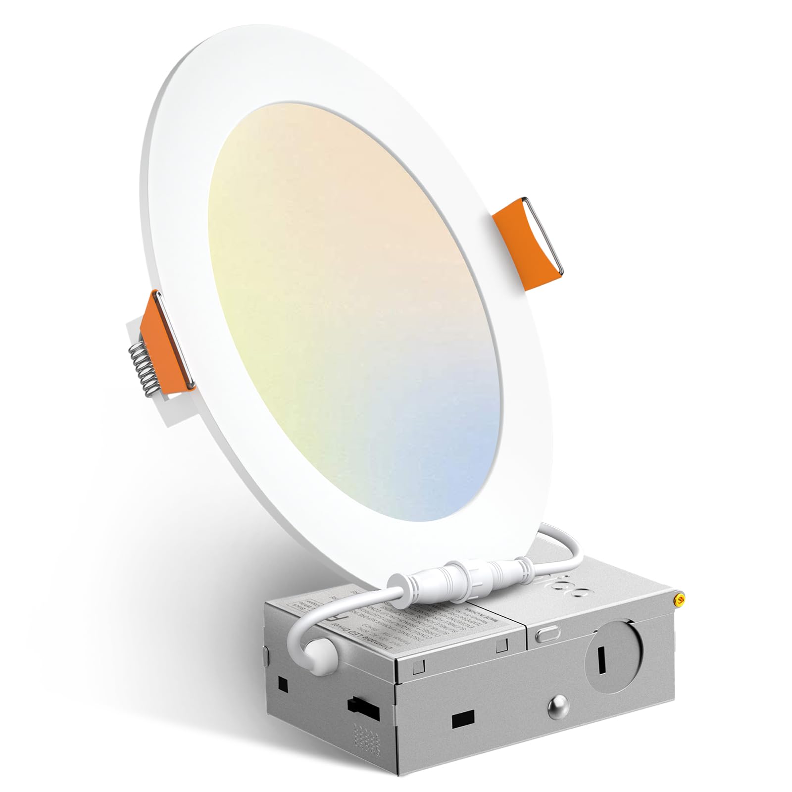 CYIKE  6 Inch 5CCT Ultra Thin LED Recessed Ceiling Light with Junction Box 2700K to 5000K Selectable 12W Equivalent to 110W Dimmable Canless