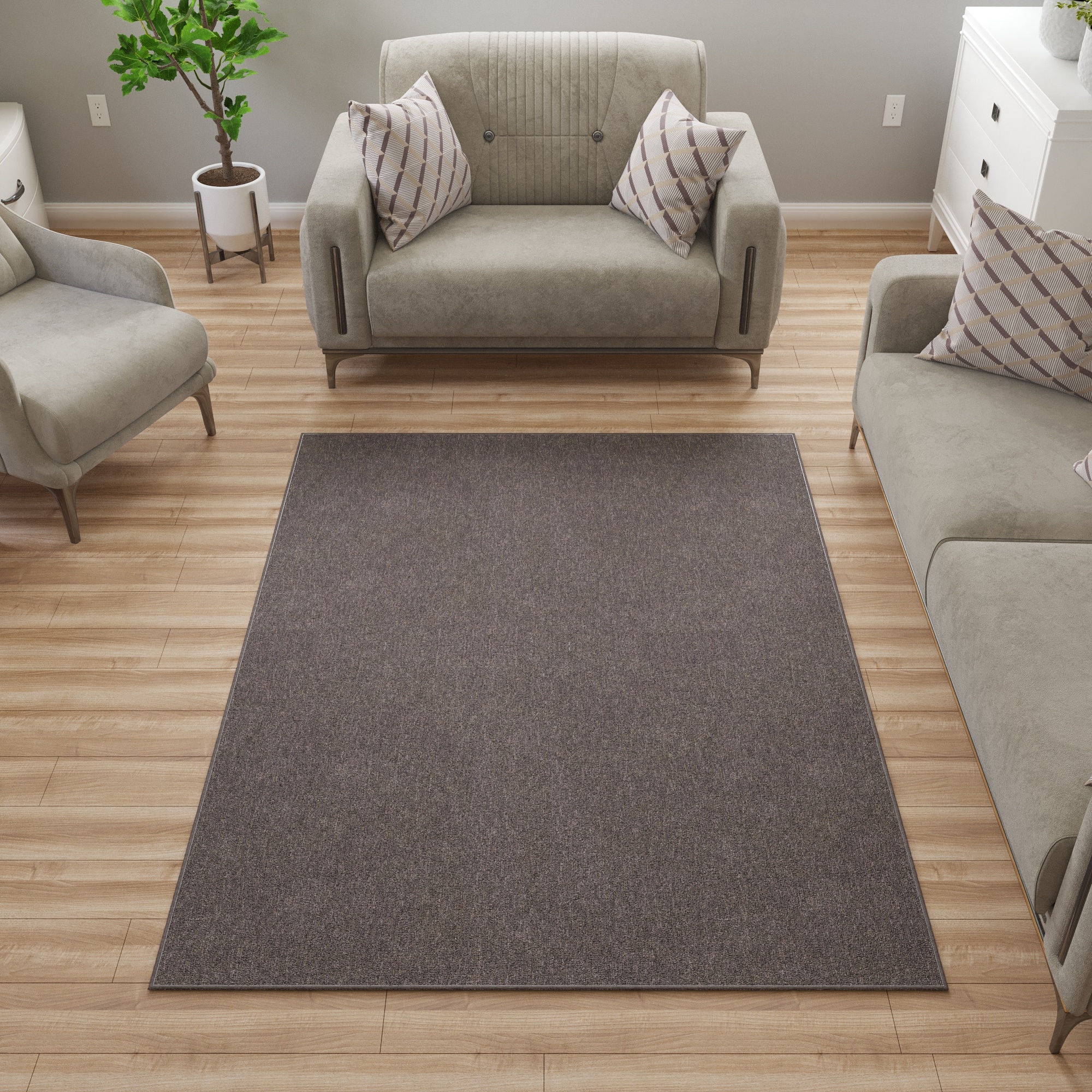 Ottomanson OSC8508-7X10 Non-Slip For Dining Room 7 x 10 (ft) Loomed Polyester Brown Rectangular Indoor Solid Area rug