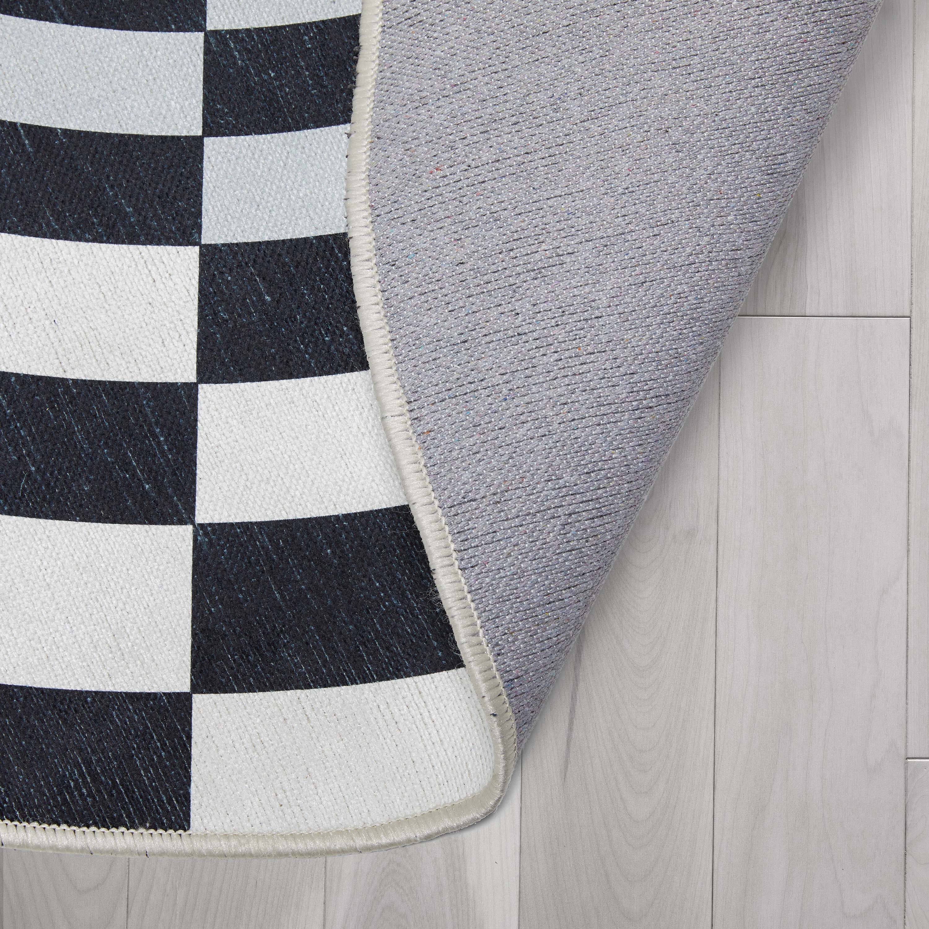 Apollo 3'3" Round Black and Ivory Polyester Chenille Area Rug