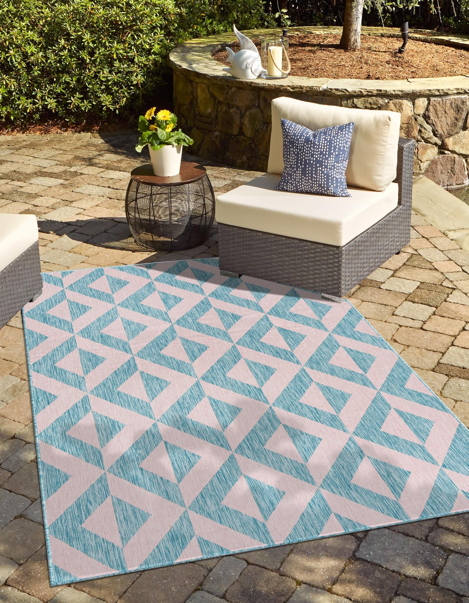Unique Loom 3180701 Jill Zarin Outdoor 2 x 3 (ft) Loomed Polypropylene Pink and Aqua Rectangular Indoor/Outdoor Geometric Area rug