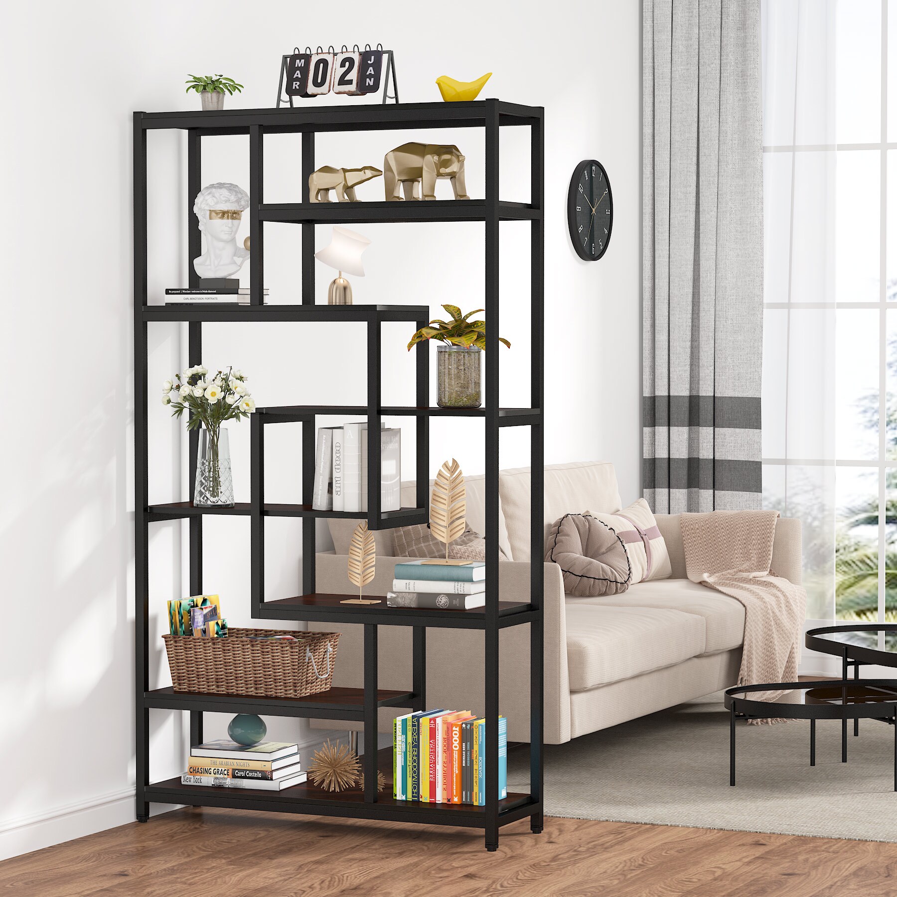 Tribesigns Hl-CJ042 Brown Metal 8-Shelf Bookcase (39.37-in W x 70.86-in ...